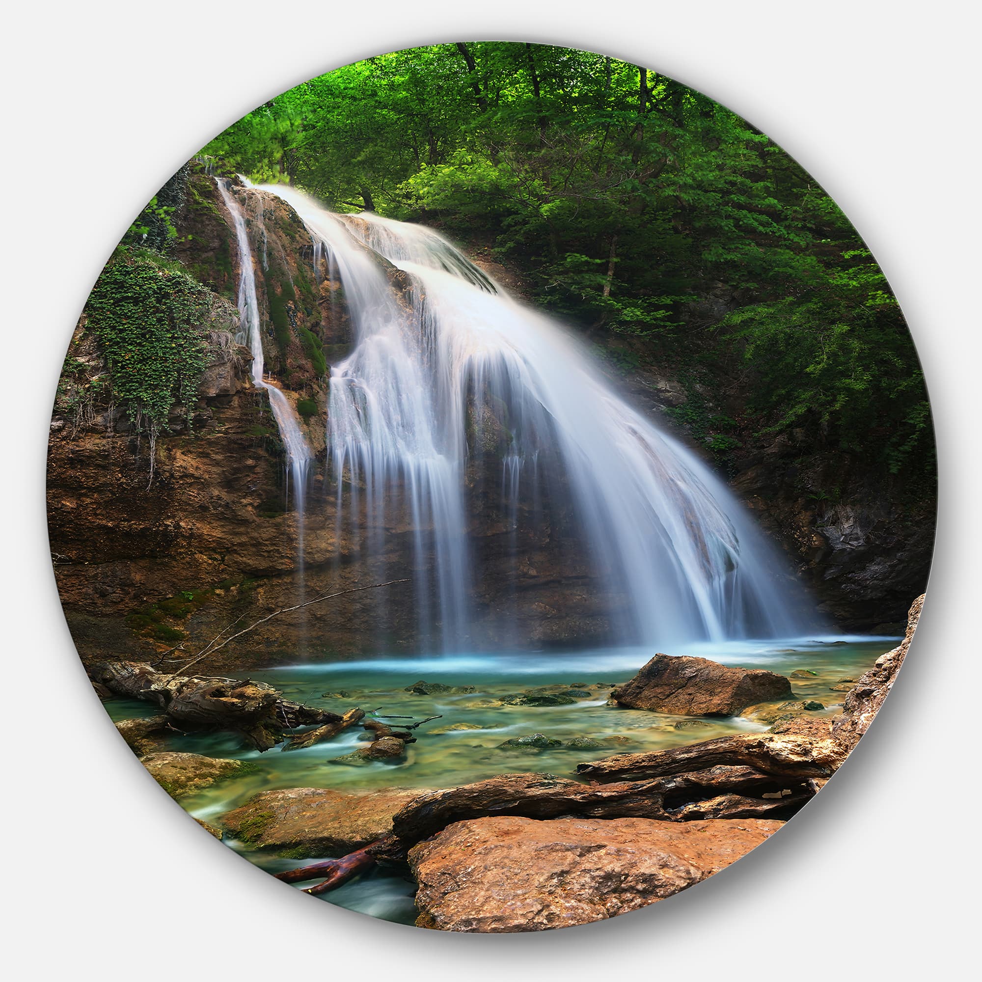 Designart - Djur Djur Waterfall&#x27; Landscape Photography Circle Metal Wall Art