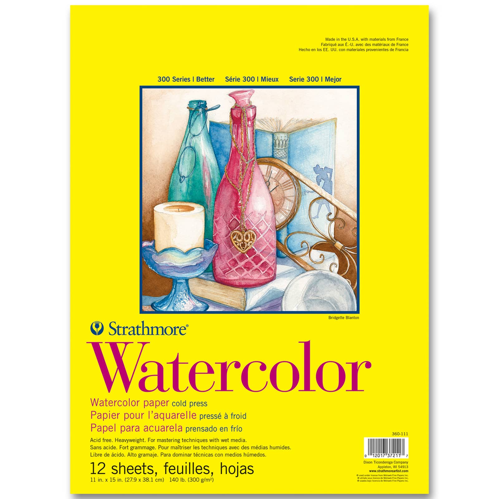 Strathmore Watercolor Paper Pad, 300 Series, Tape-Bound, 12 Sheets, 11&#x22; x 15&#x22;