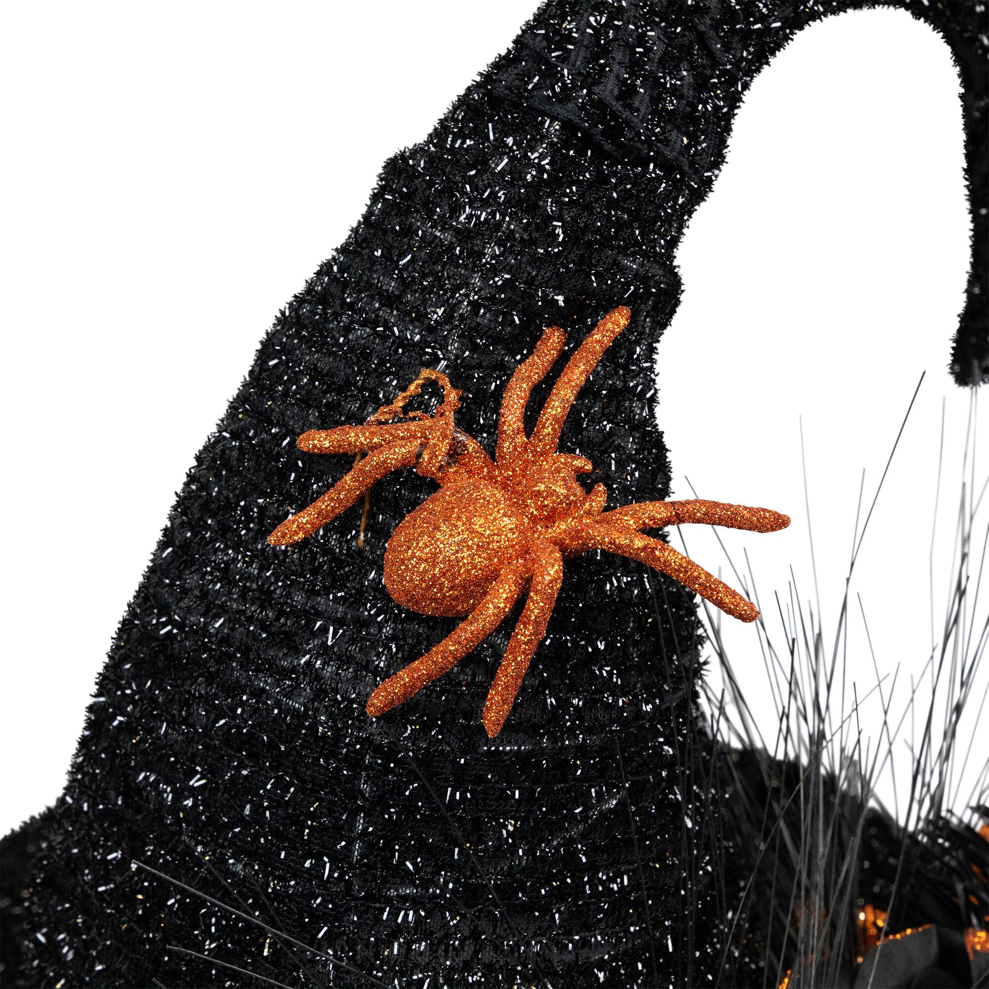 16" Black Tinsel Witch's Hat with Orange Glittered Roses Halloween Decoration