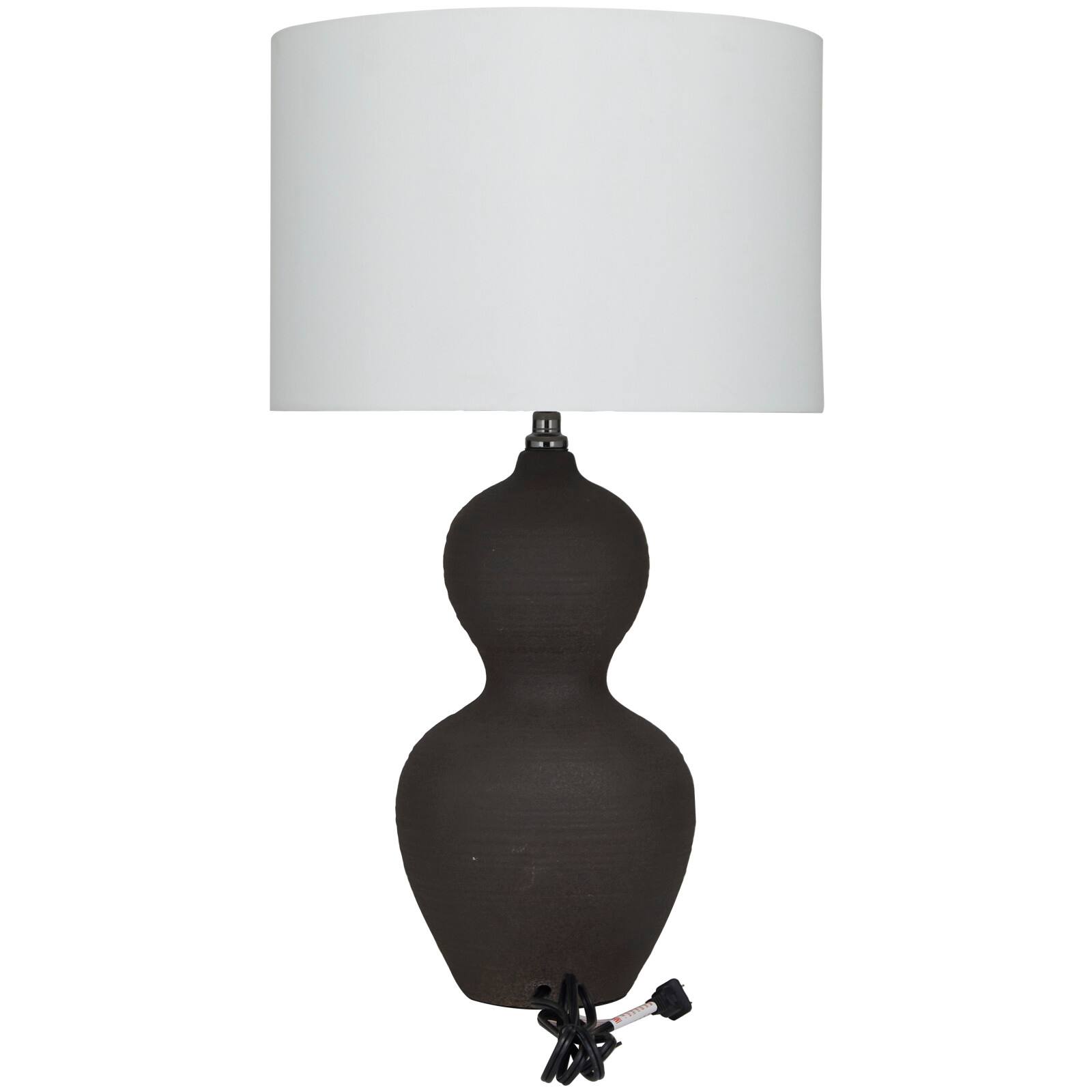 CosmoLiving by Cosmopolitan Black Ceramic Gourd Style Base Table Lamp with Drum Shade 15&#x22; x 15&#x22; x 26&#x22;