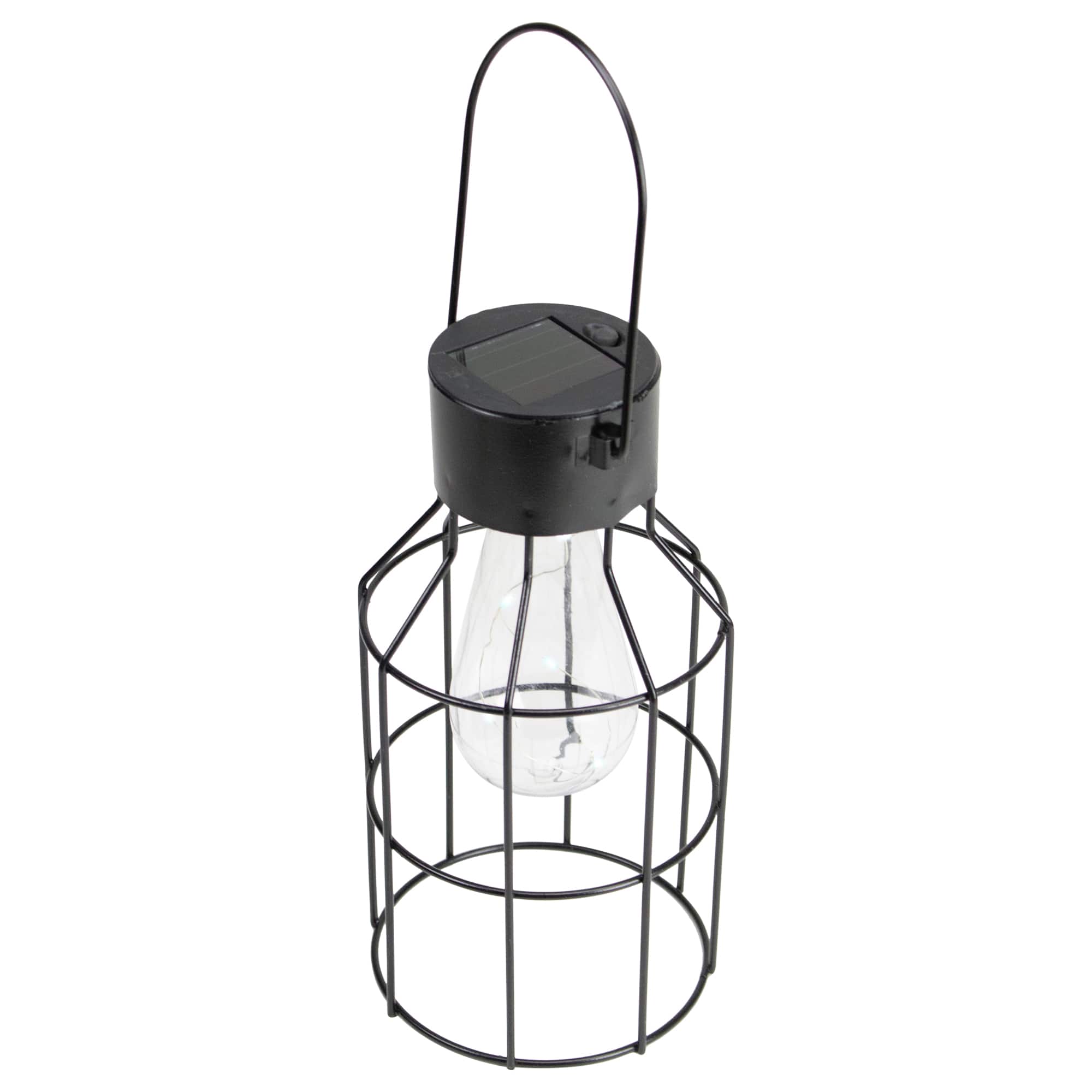 9.5" Black Outdoor Geometric Hanging Solar Lantern with Handle Outdoor Décor