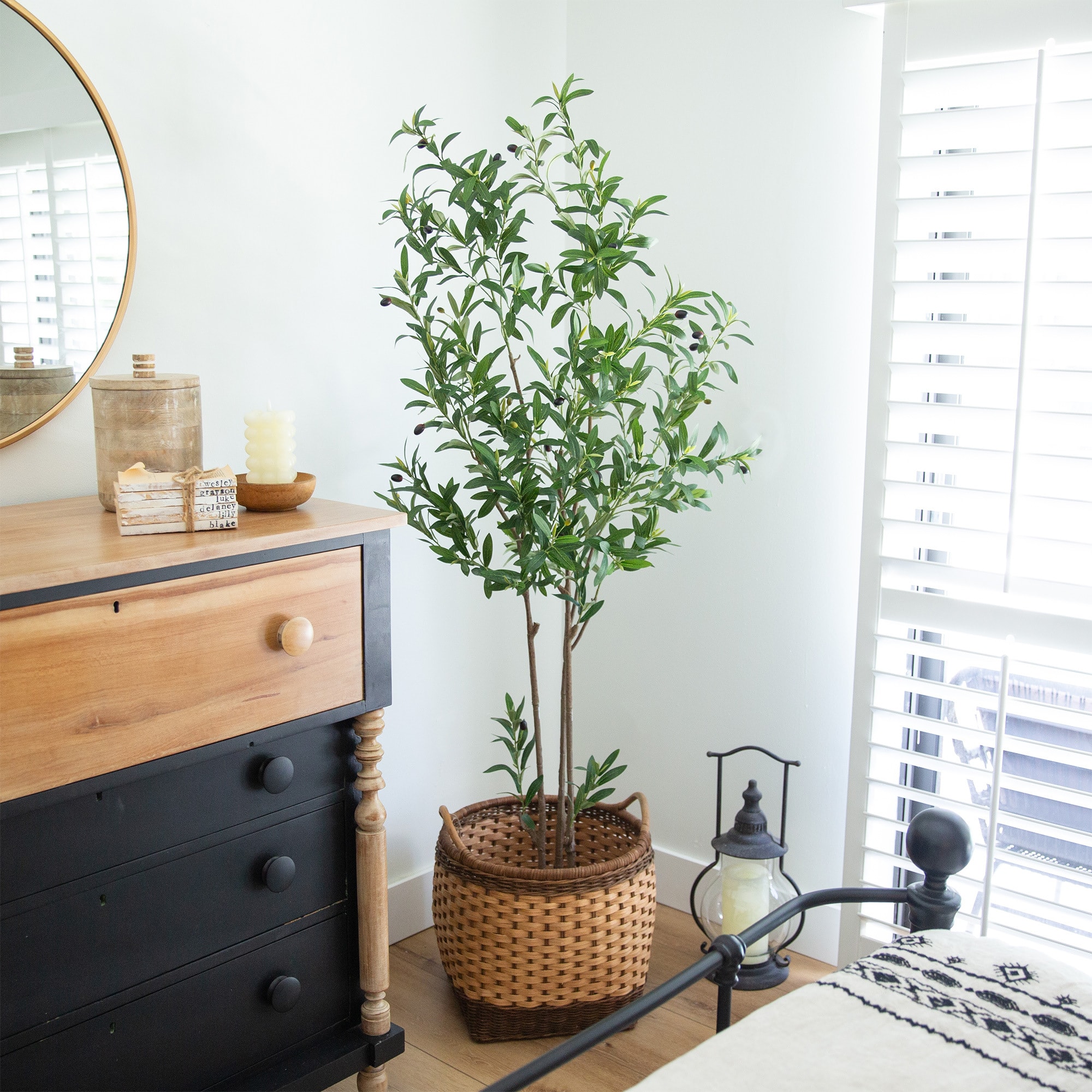 Artificial Minimalist Olive Tree in White Decorative Planter