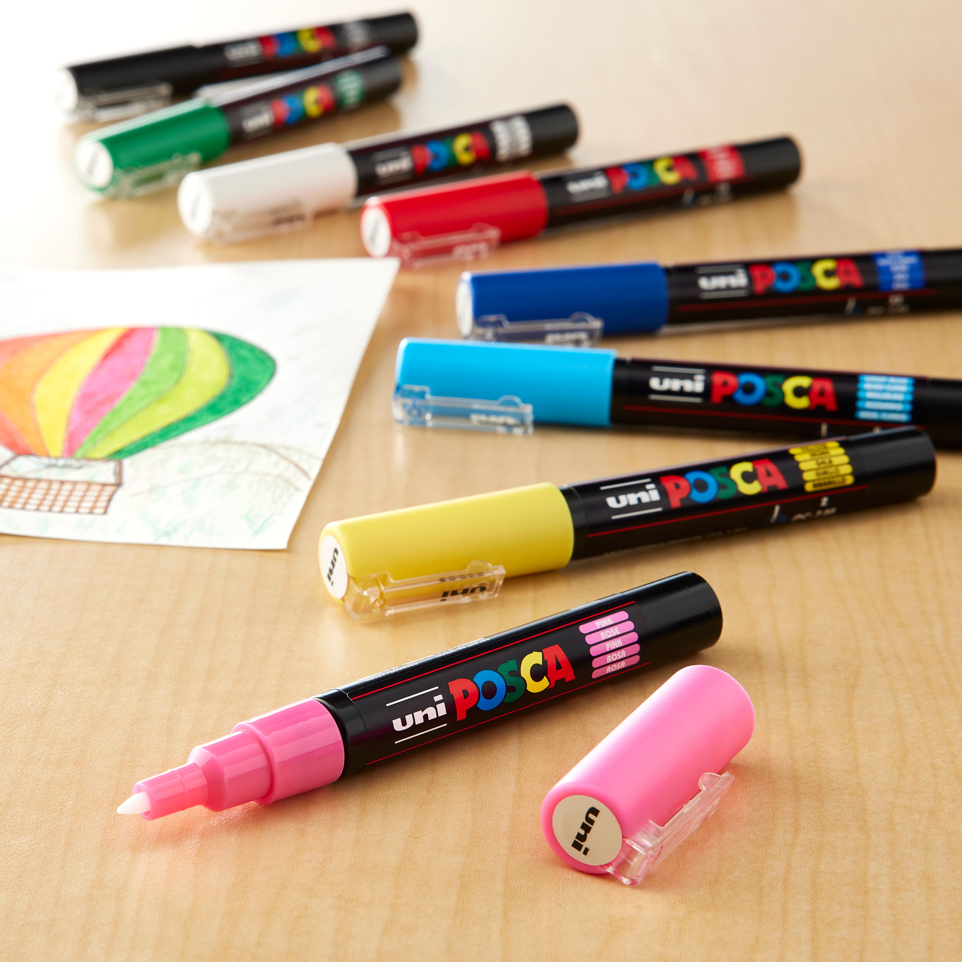 Uni Posca Paint Markers - Basic Colors, Set of 8, X-Fine Tip, 0.7mm