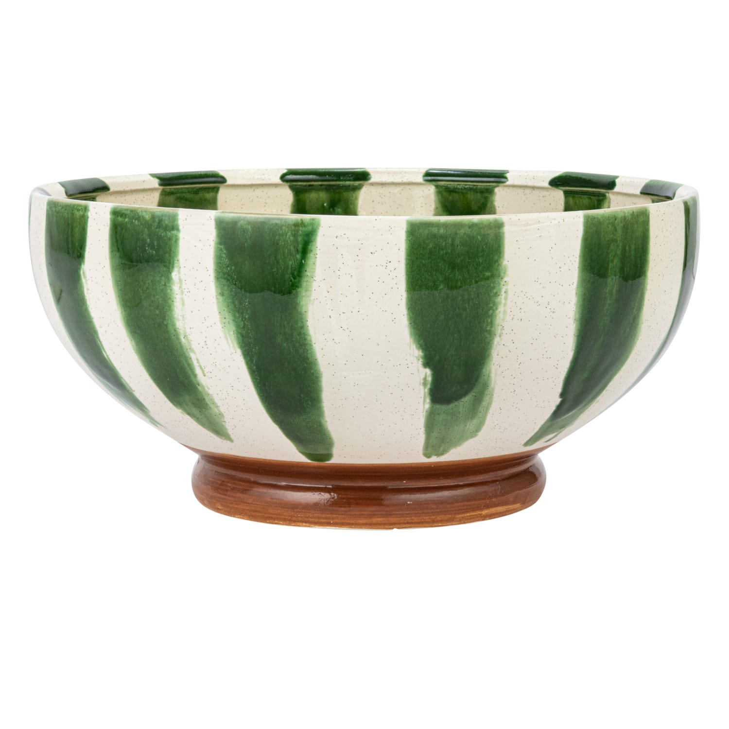 10.5&#x22; Round Hand-Painted Stoneware Footed Bowl with Stripes &#x26; Reactive Glaze