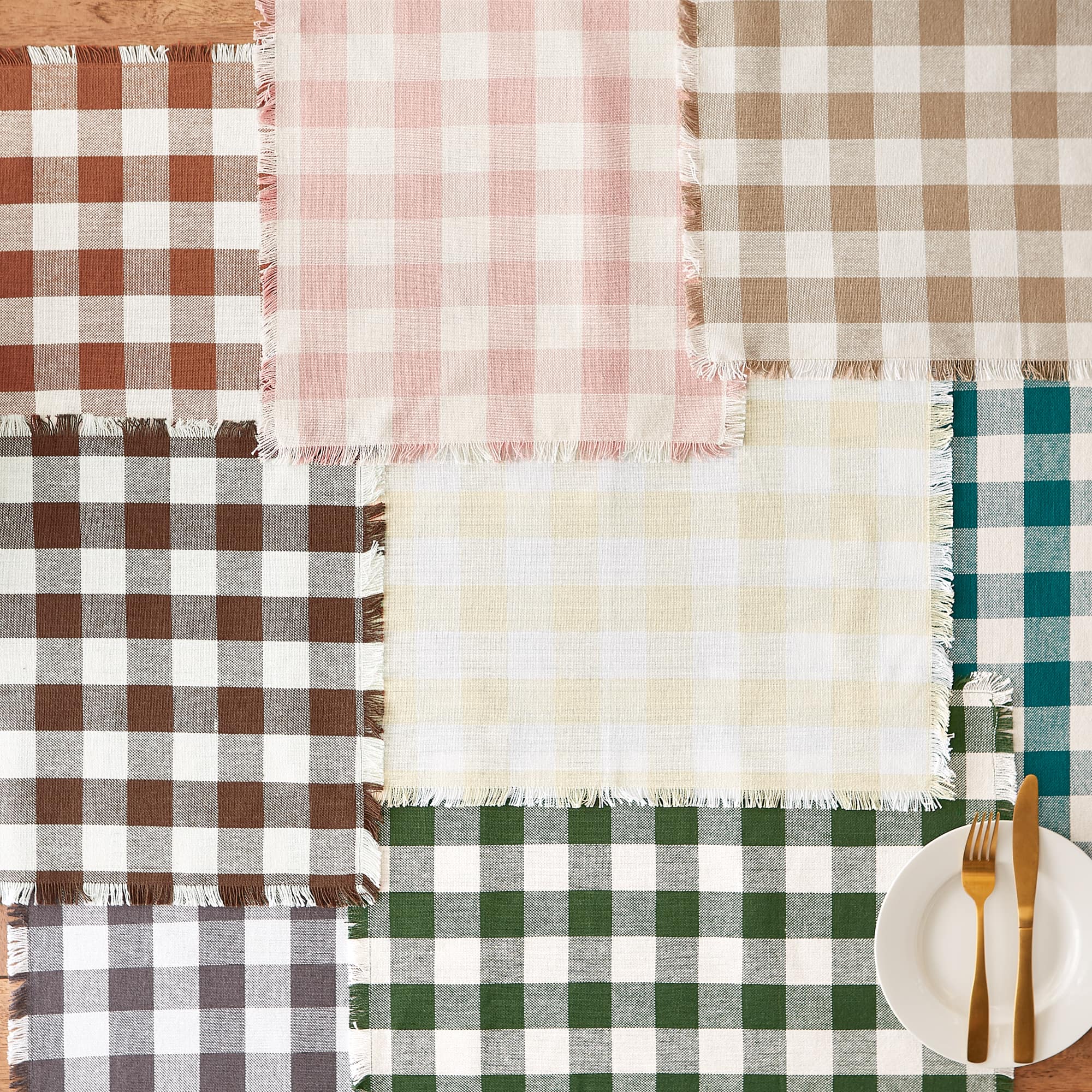 DII&#xAE; Heavyweight Check Fringed Cotton Placemats, 6ct.