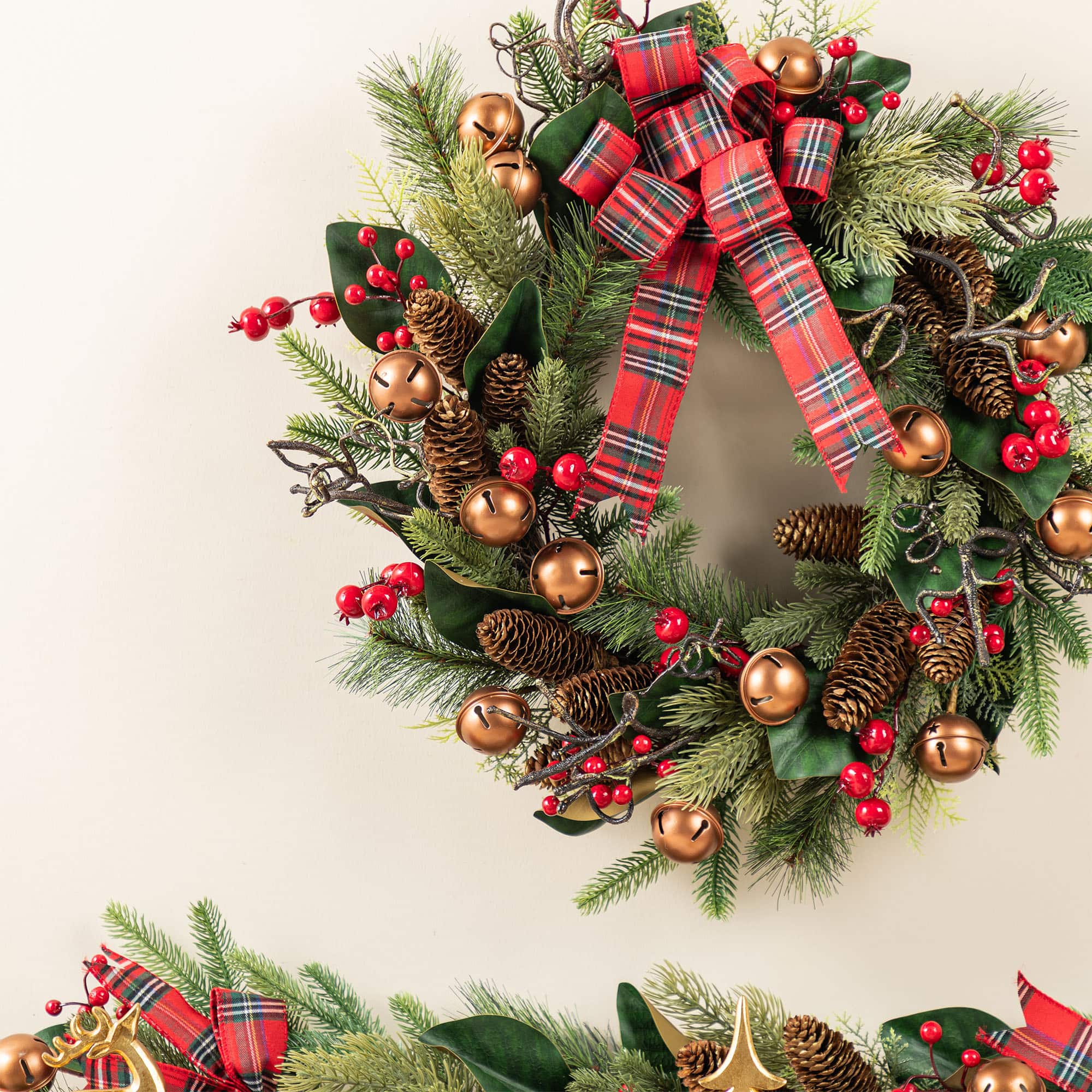Glitzhome® 24"D Christmas Bell, Pinecone & Berry Bow Wreath