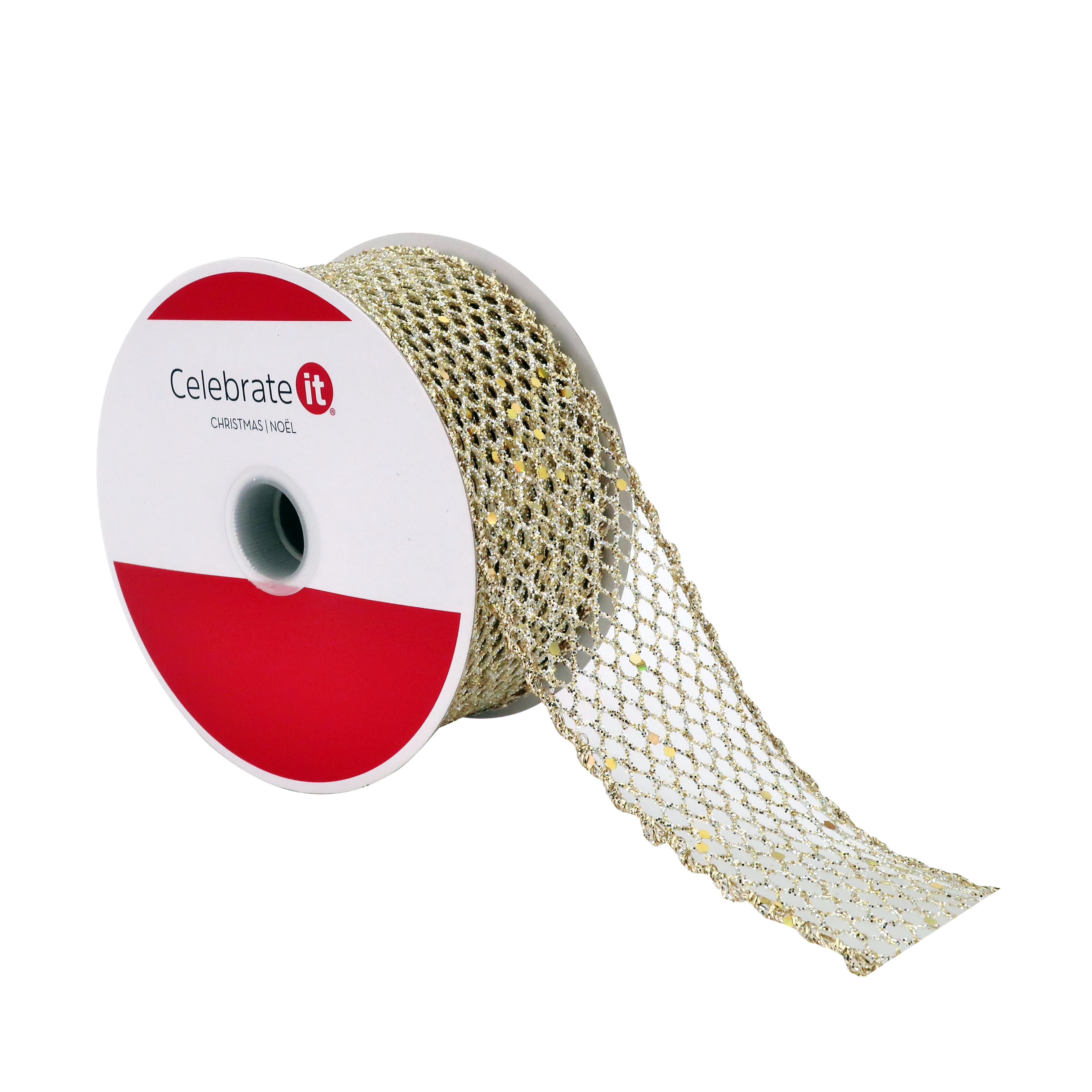 1.5&#x22; x 30ft. Champagne Wired Mesh Ribbon by Celebrate It&#xAE;