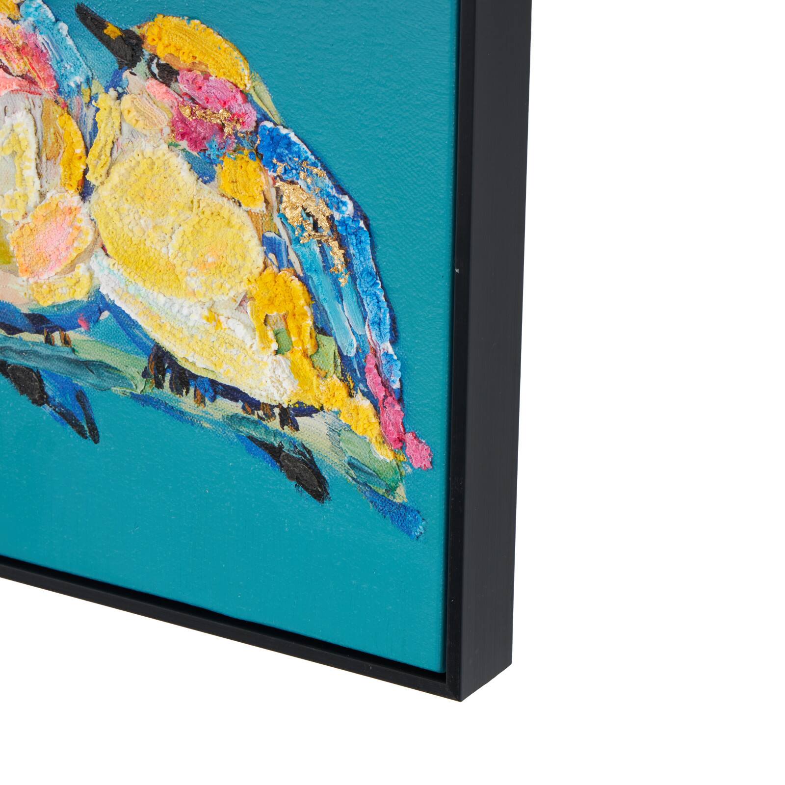 13" x 13" Multicolored Bird 3D Textured Canvas Wall Art Set with Black Frame & Gold Foil Accents