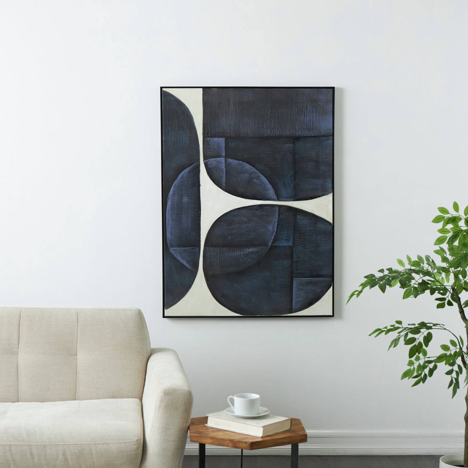 Blue Geometric Abstract Circle Framed Wall Art