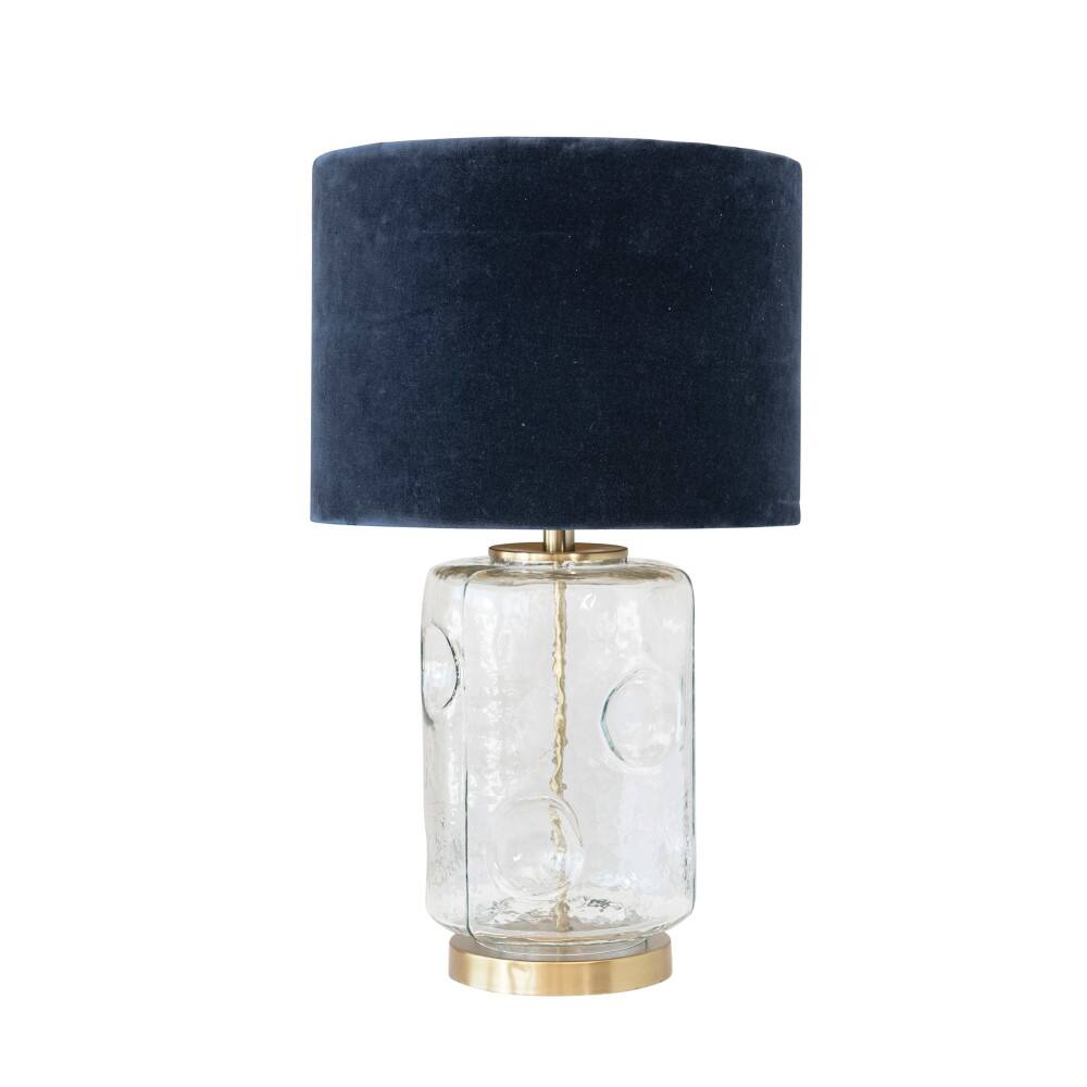 Hello Honey&#xAE; 25&#x22; Clear and Navy Embossed Blown Glass Table Lamp with Velvet Shade