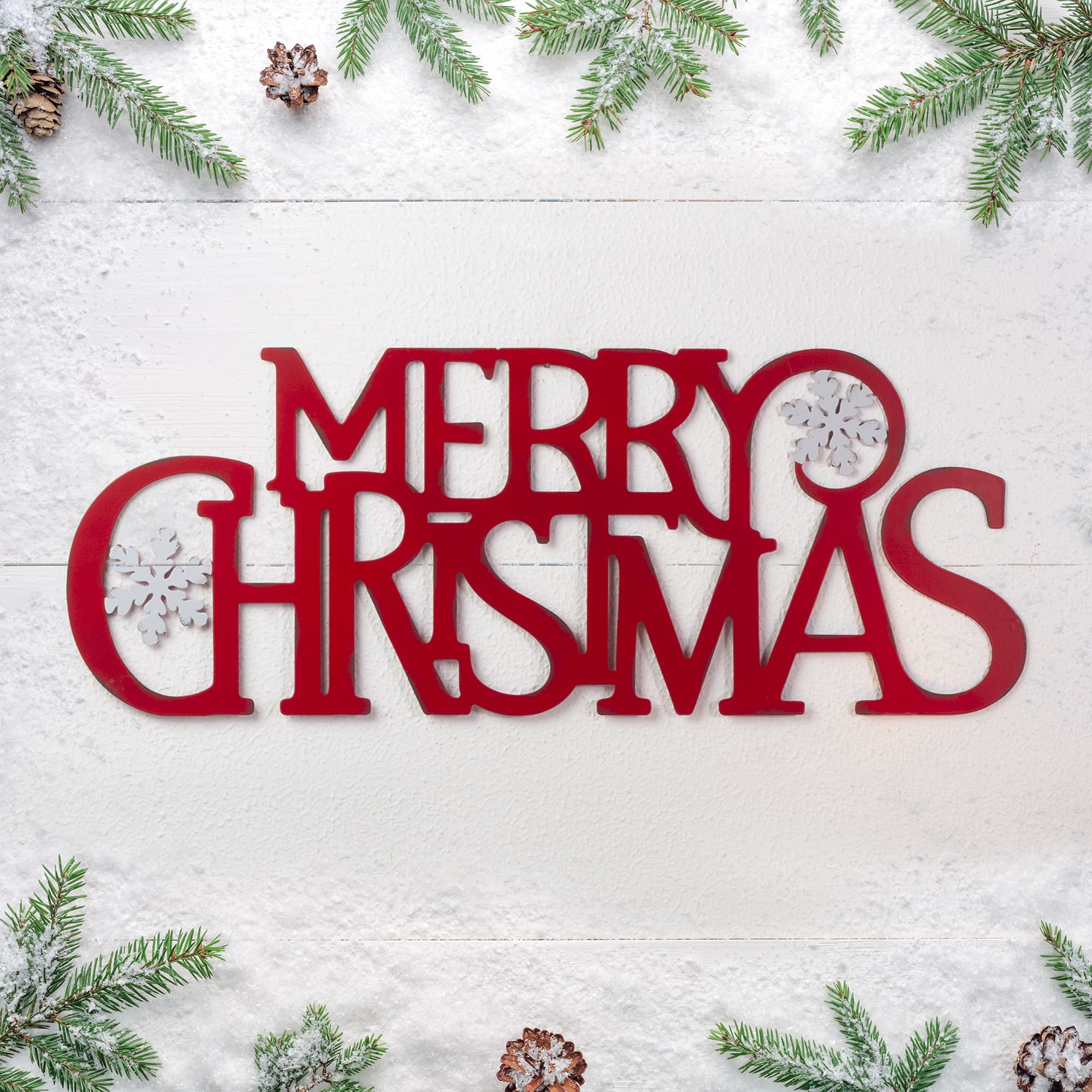 Glitzhome&#xAE; 24&#x22; Red Merry Christmas Metal Wall D&#xE9;cor