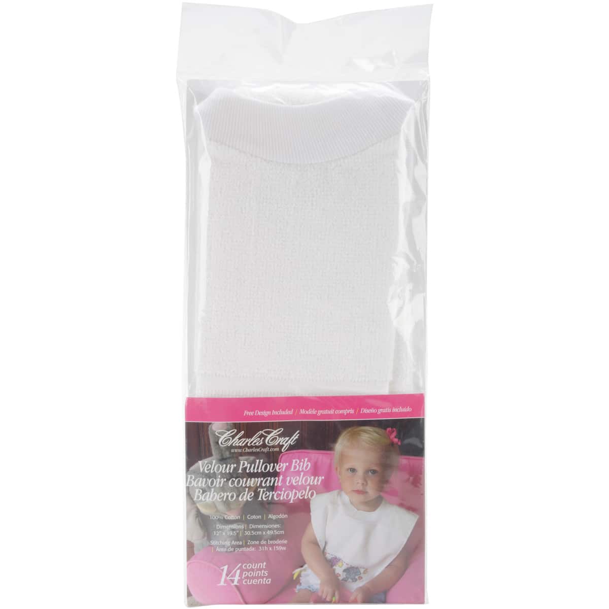 Charles Craft White Velour Toddler Pullover Bib