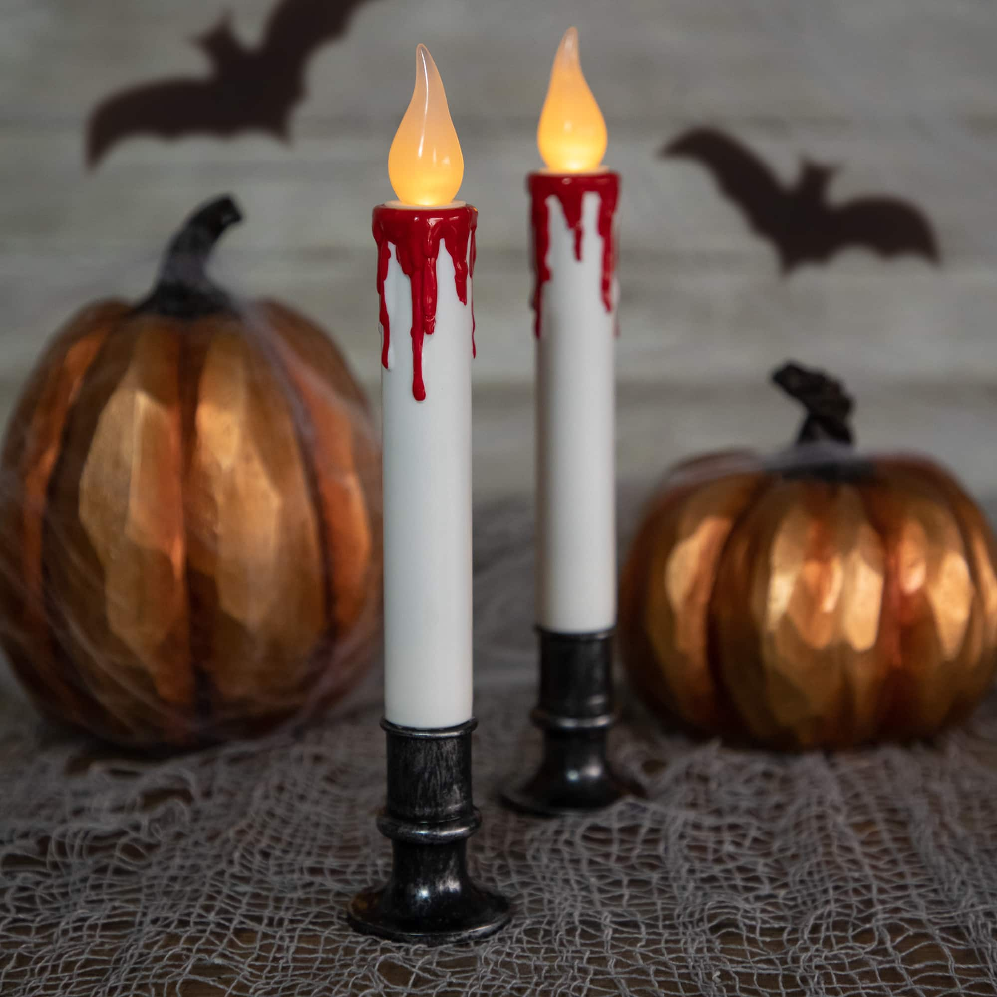 9&#x22; Pre-Lit LED White &#x26; Red Halloween Candles, 2ct.