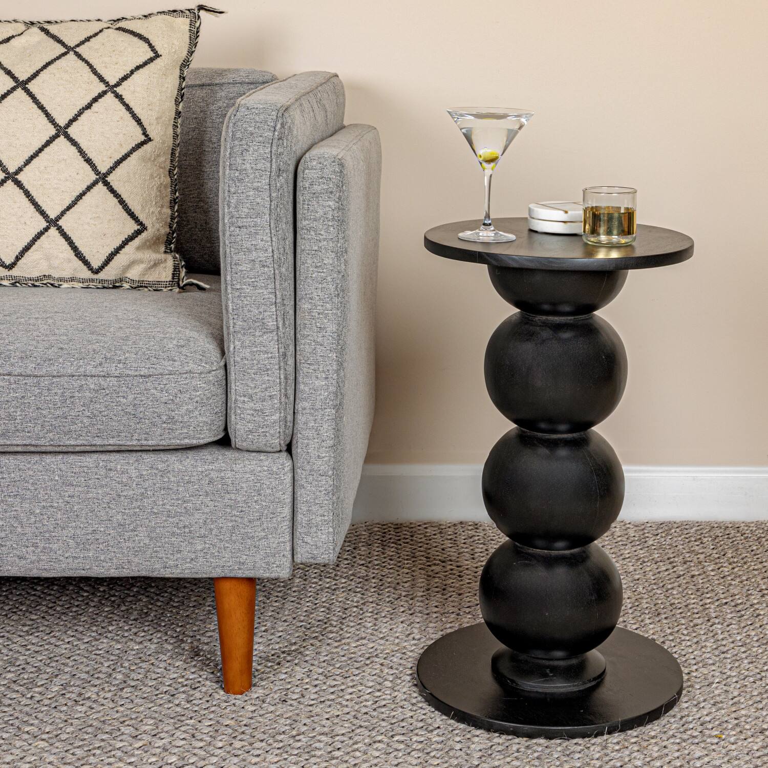 Hello Honey&#xAE; 25&#x22; Round Black Mango Wood Over-Sized Bubble End Table