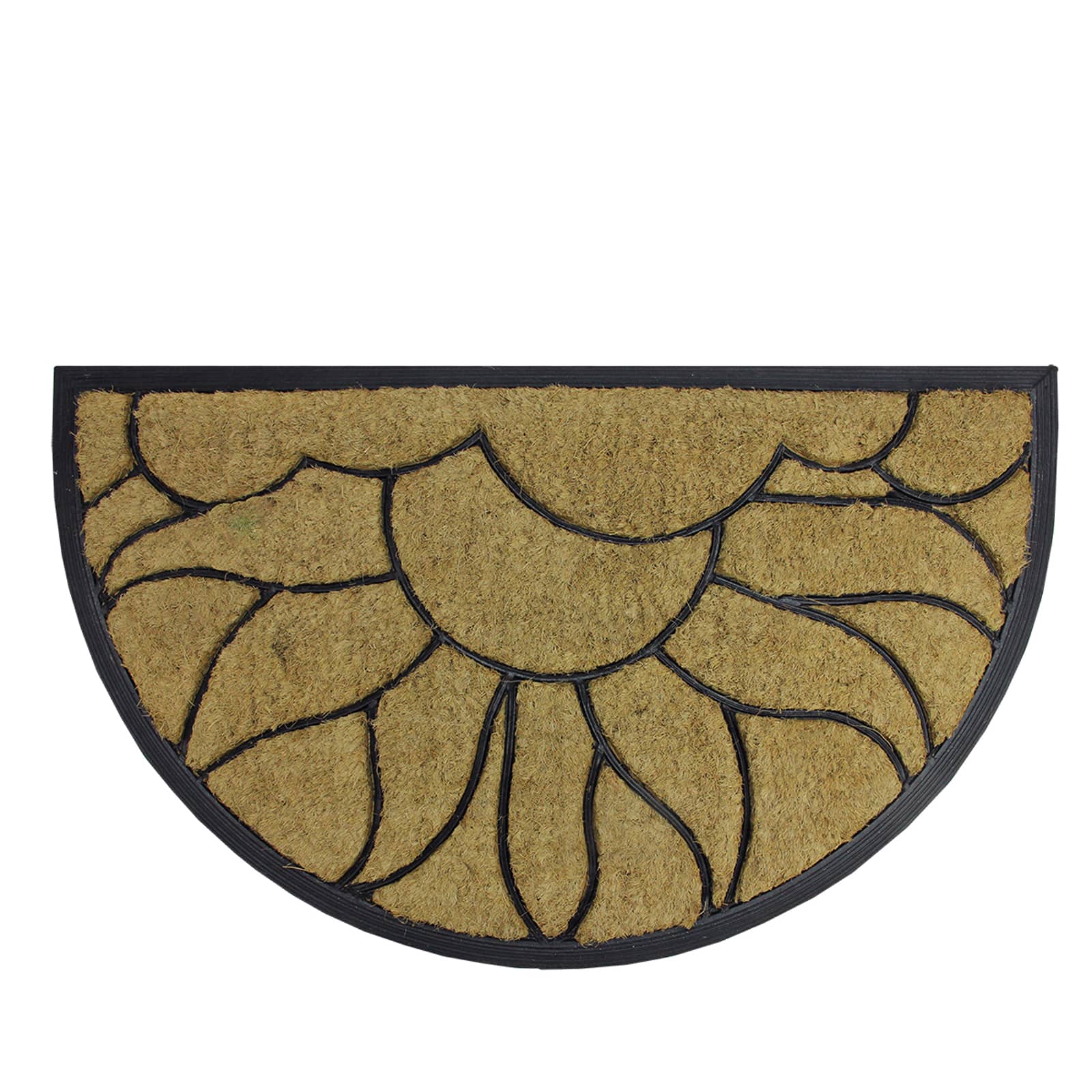 Floral Design Black Rubber & Coir Outdoor Half Round Door Mat, 29.75" x 17.75"