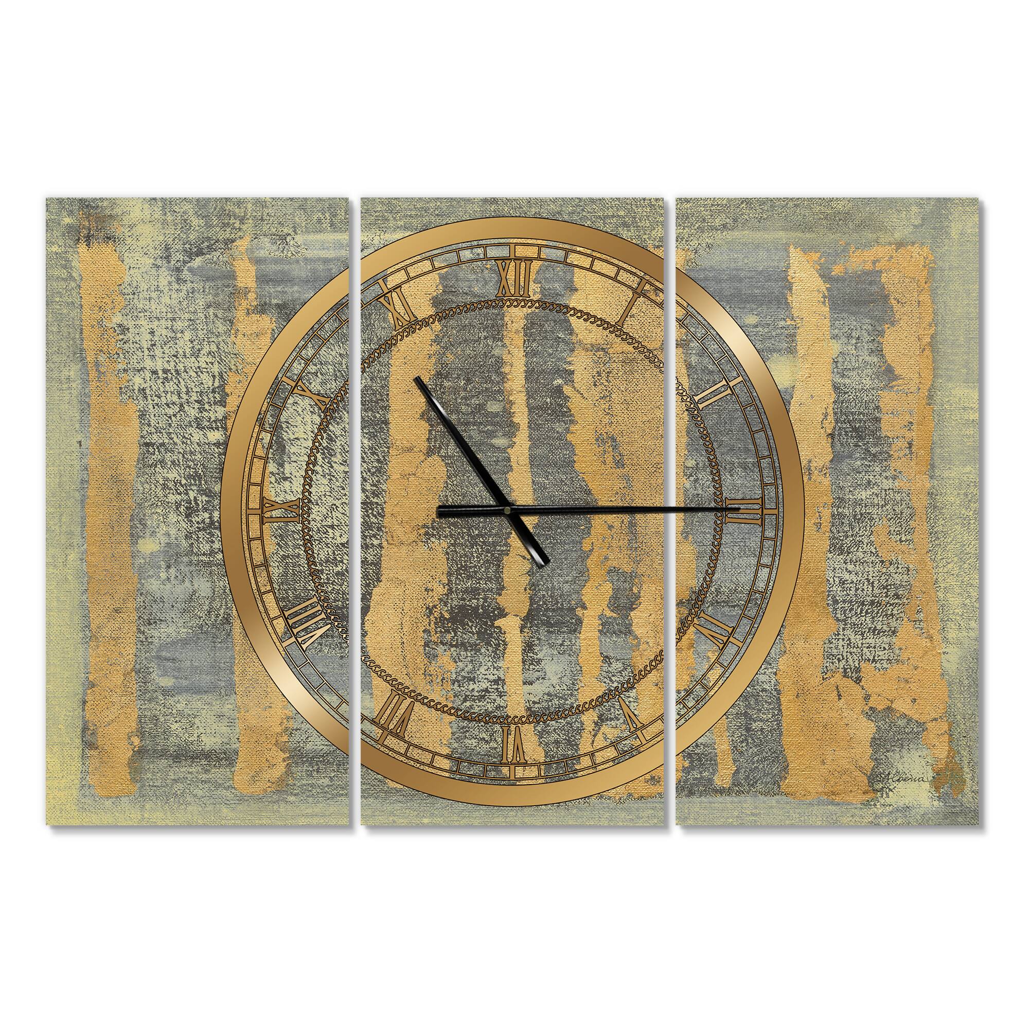 Designart Glam Metallic Form IV Modern 3 Panel Wall Clock