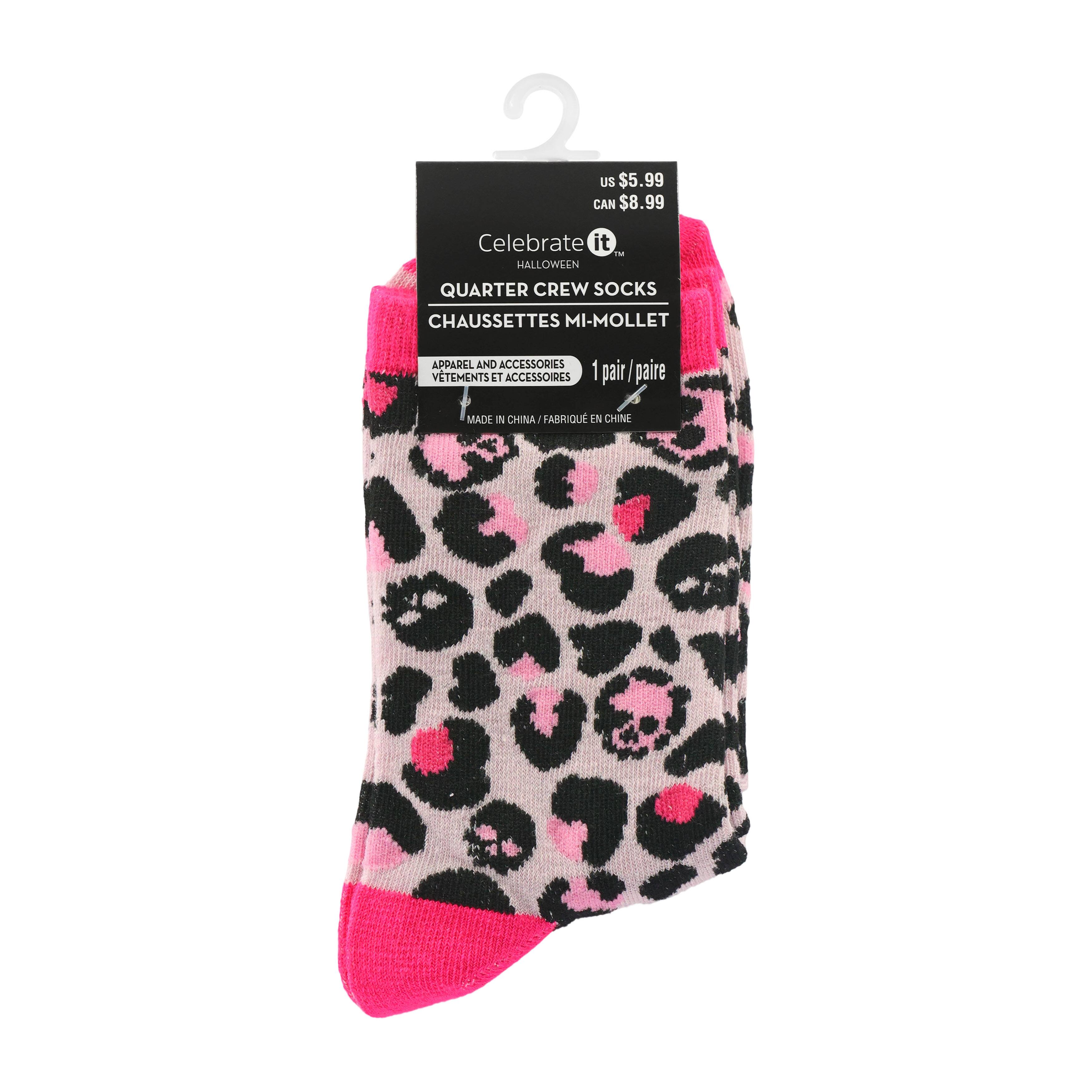 Pink Skull Leopard Crew Socks by Celebrate It&#x2122;