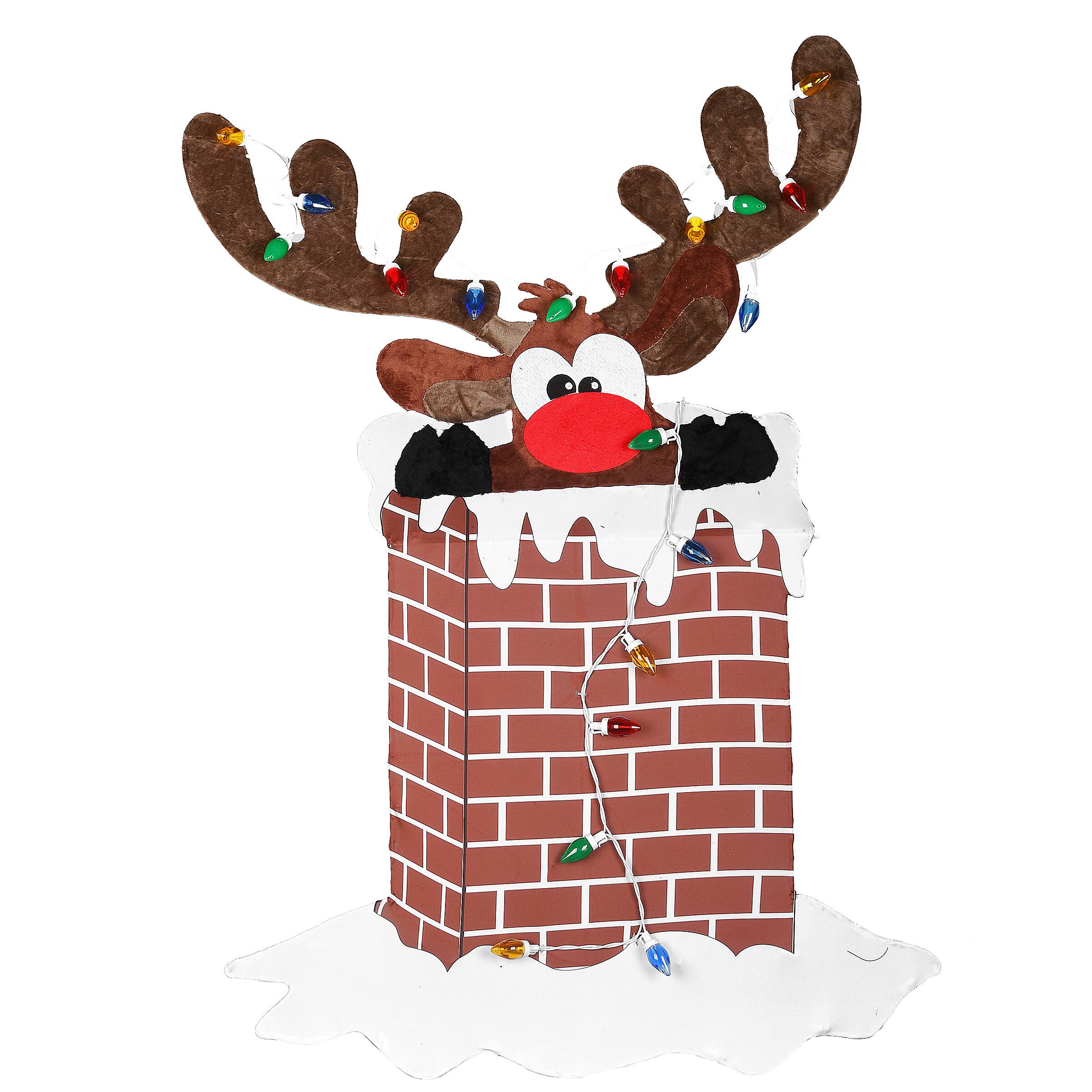 47&#x27;&#x27; Pre-Lit Reindeer Stuck in Chimney Decoration