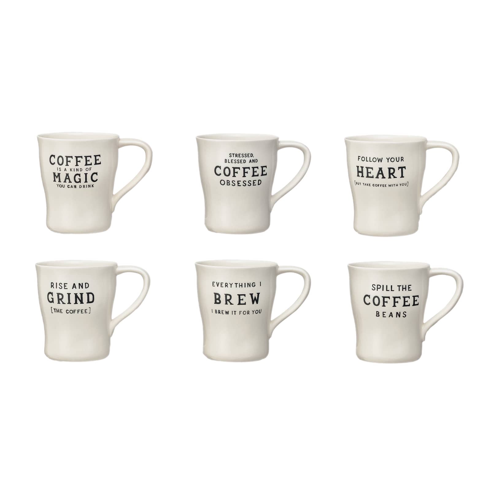 Hello Honey&#xAE; 12oz. White &#x26; Black Inspirational Brew Stoneware Coffee Mug Set