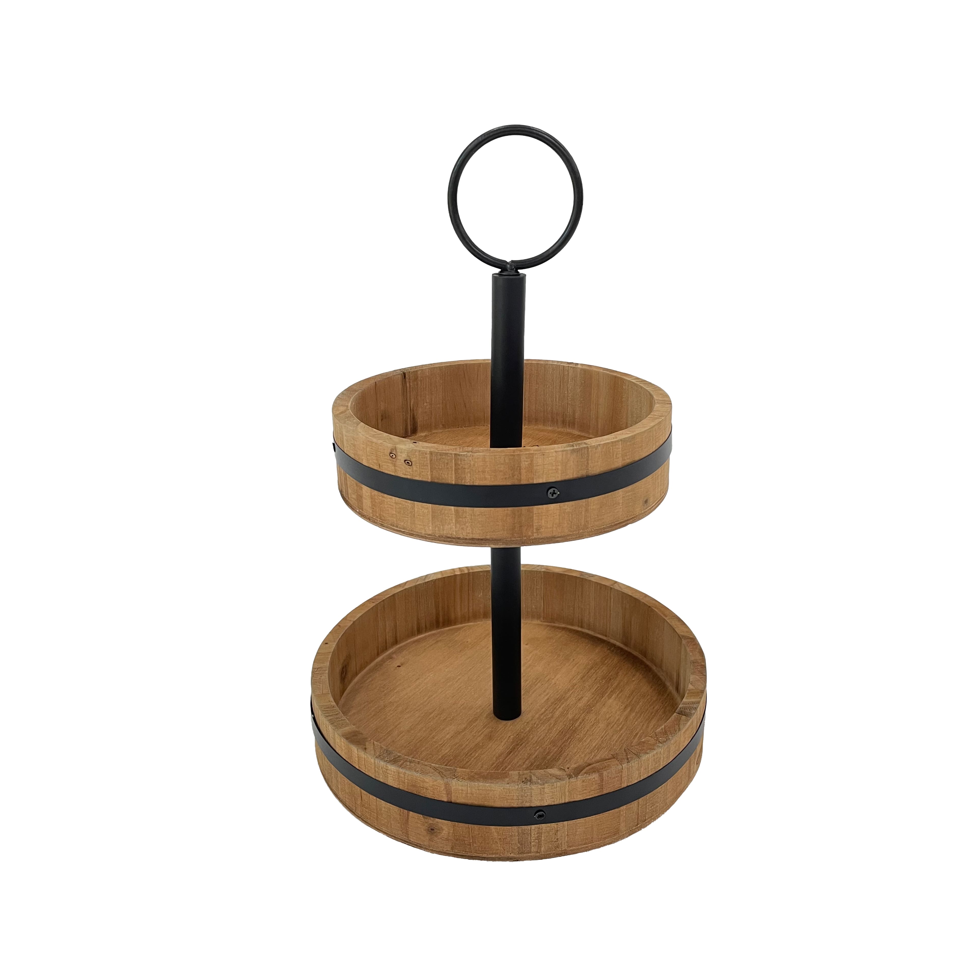 15" Natural Brown Wood & Metal 2-Tier Tray by Ashland®