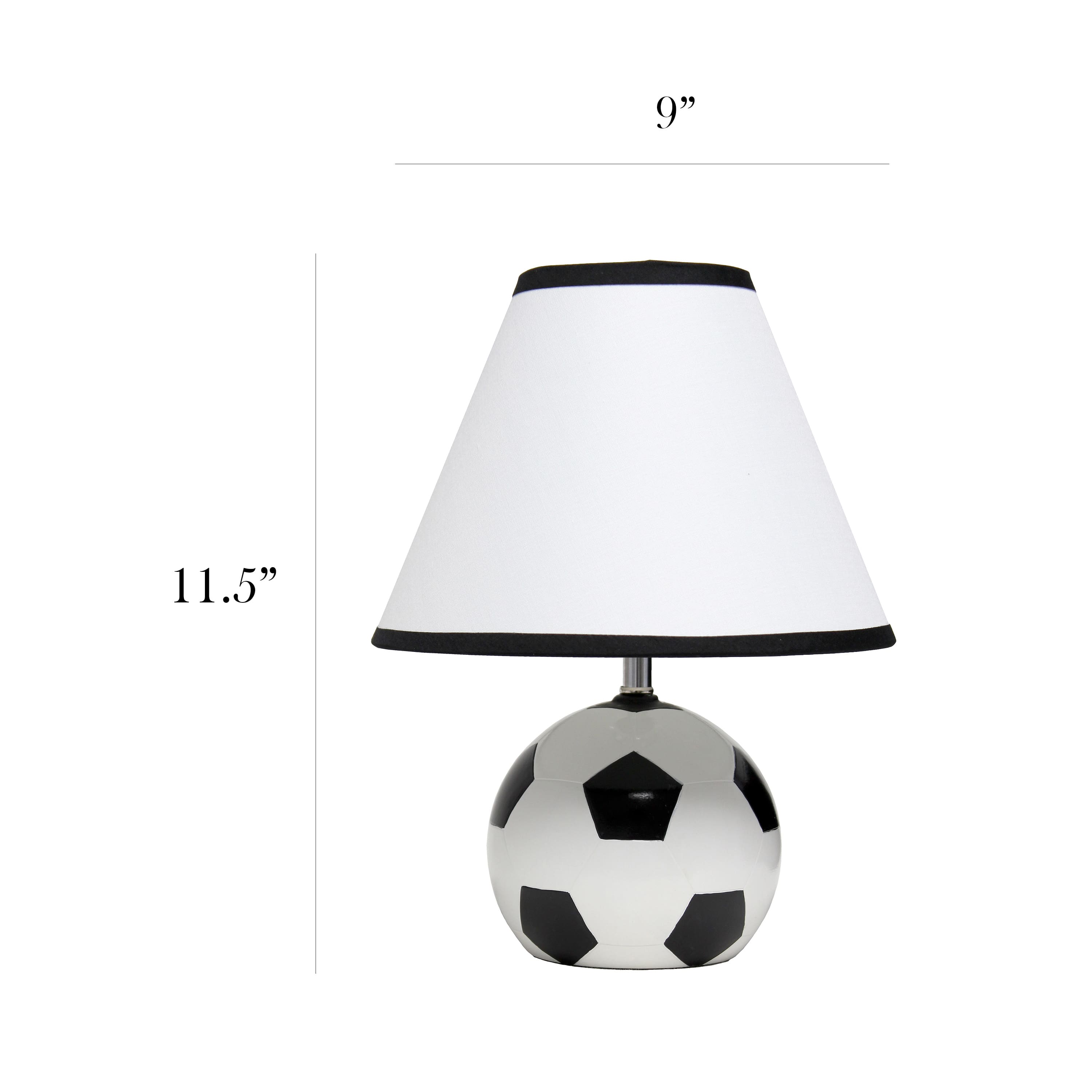 Simple Designs&#x2122; 11.5&#x22; Soccer Ball Base Table Lamp with White Shade Black Trim