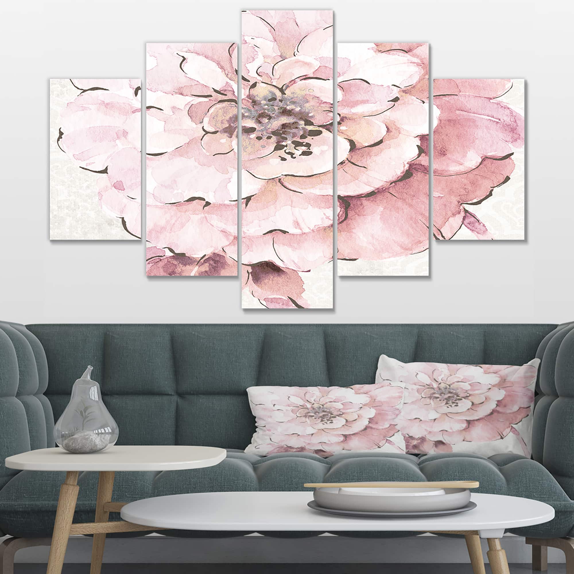 Designart - Indigold Shabby Peonies Pink - Farmhouse Gallery-wrapped Canvas