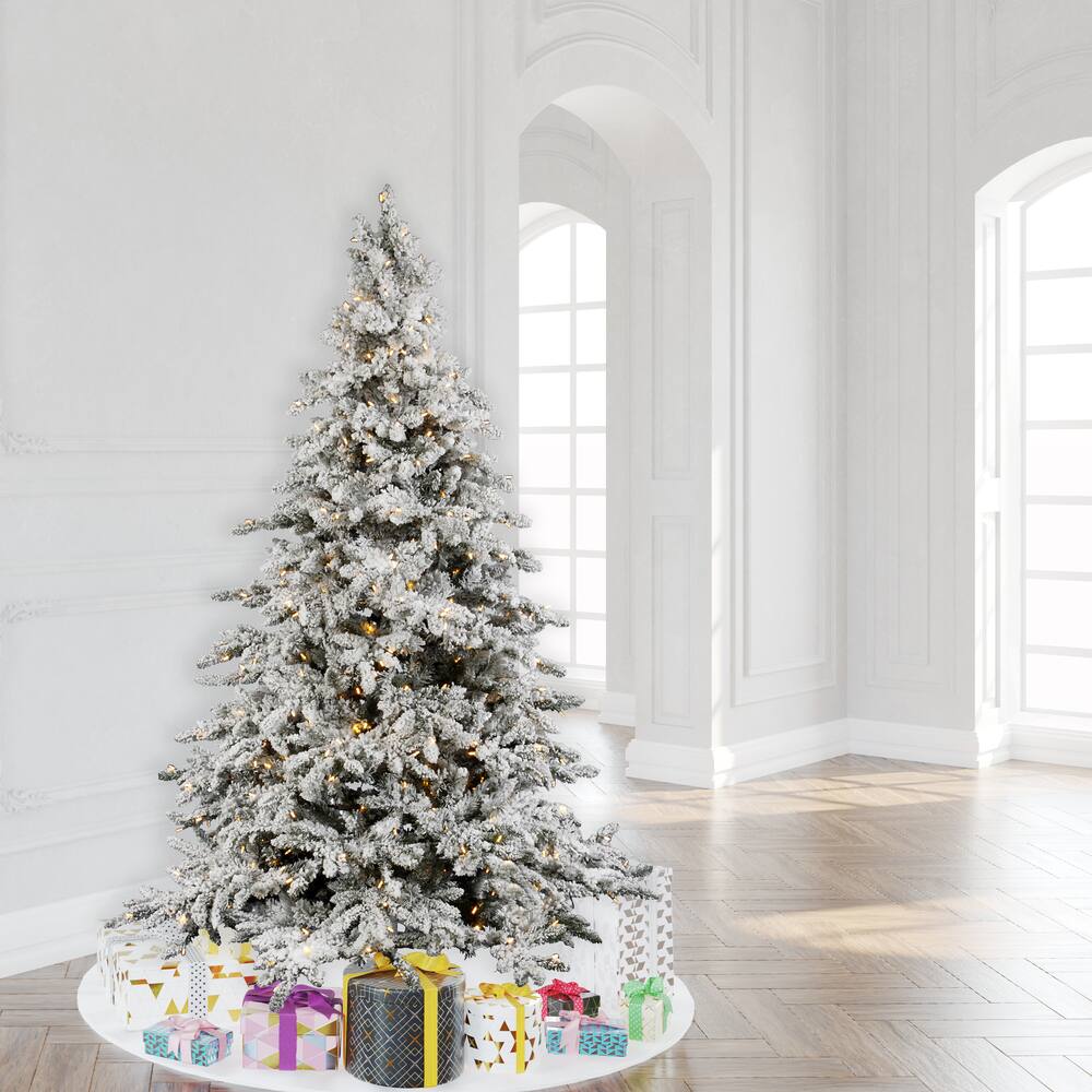 7.5ft. Pre-Lit Flocked Utica Fir Artificial Christmas Tree, Pure White LED Lights