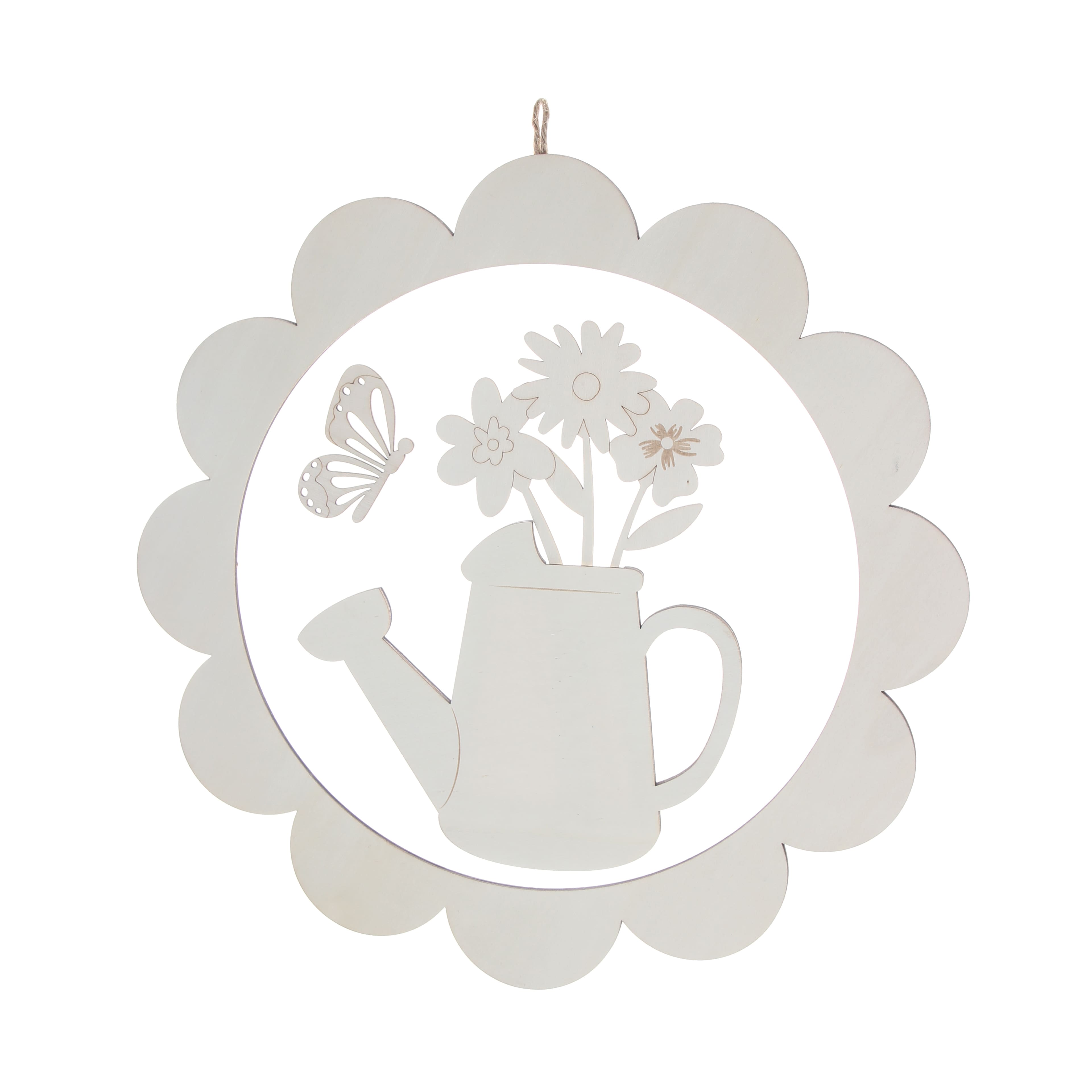 15&#x22; Watering Can Plaque with Scallop Edge DIY Plywood &#x26; Acrylic D&#xE9;cor by Make Market&#xAE;