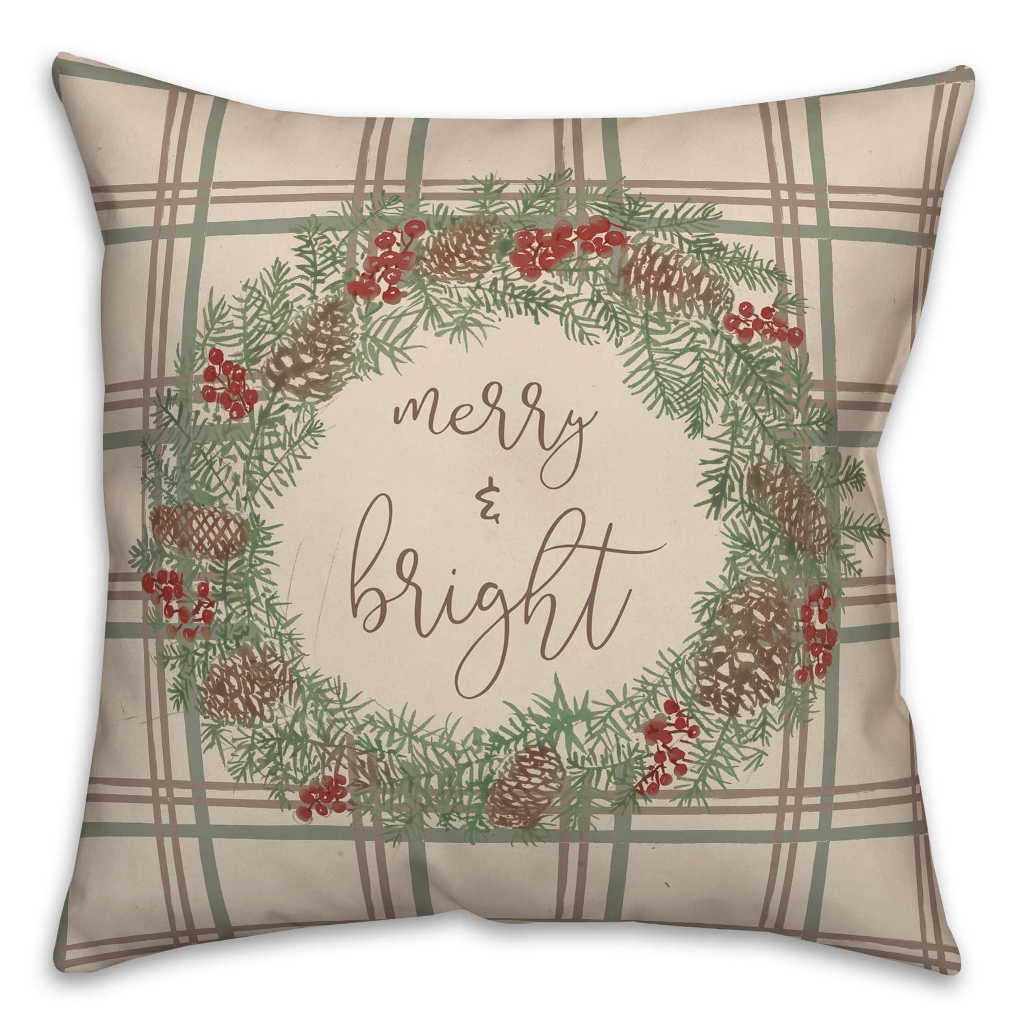 Merry & Bright Plaid Square Throw Pillow