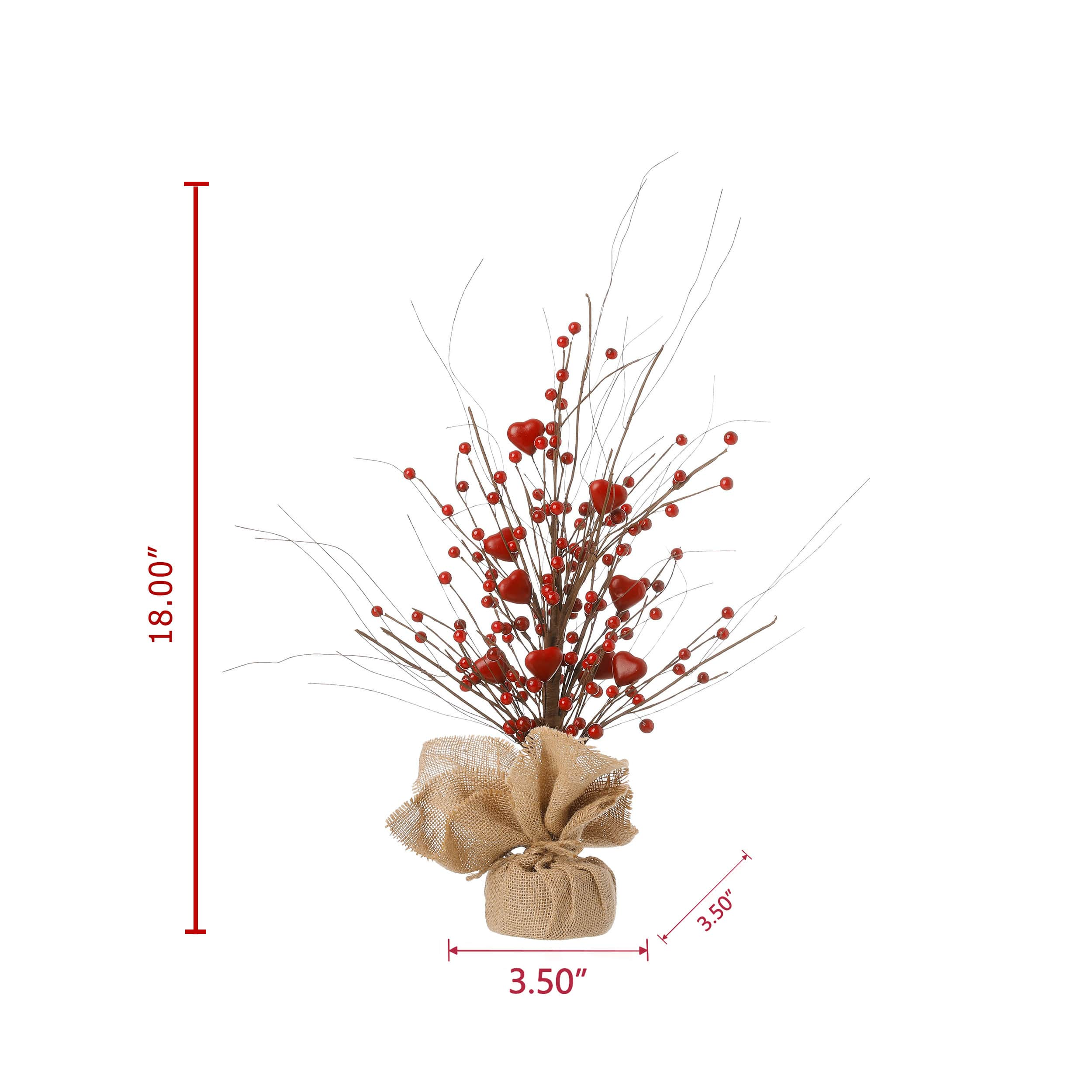 Glitzhome&#xAE; 18&#x22; Lighted Valentine&#x27;s Berry Heart Table Tree