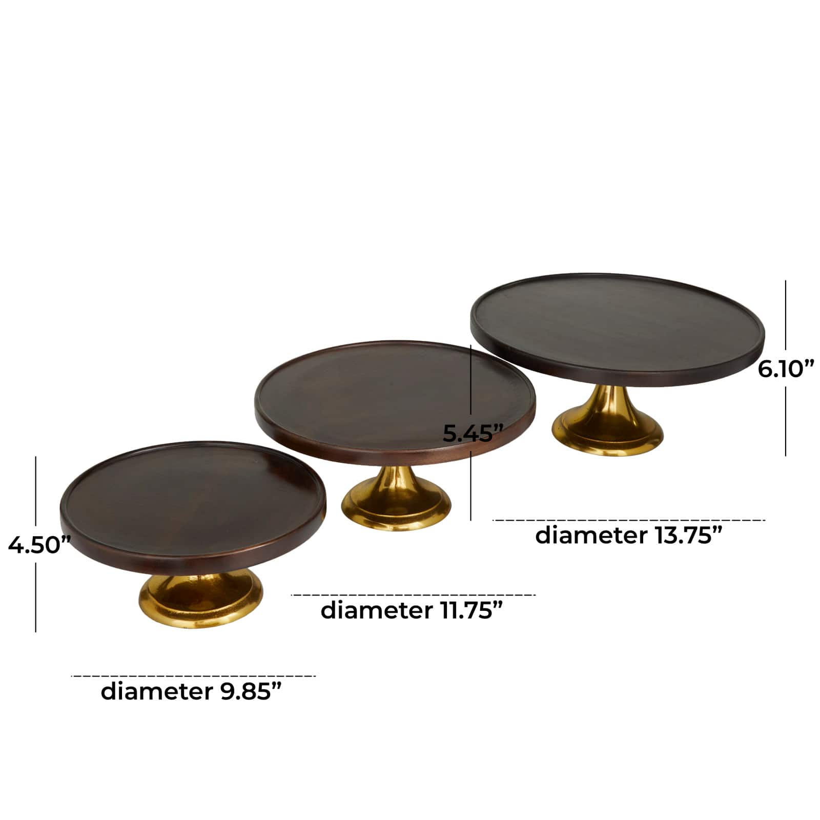 Dark Brown Mango Wood Modern Cake Stand, Set of 3" 14", 12", 10"