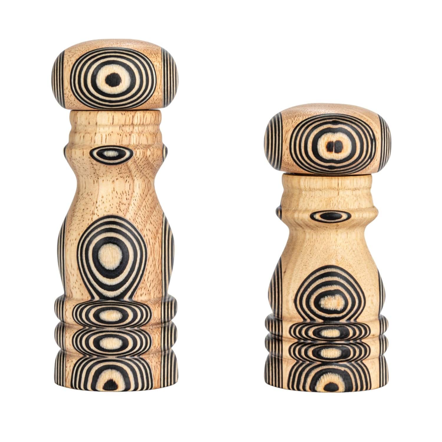 Hello Honey&#xAE; Natural &#x26; Black Inlaid Circles Wood Salt &#x26; Pepper Mills Set