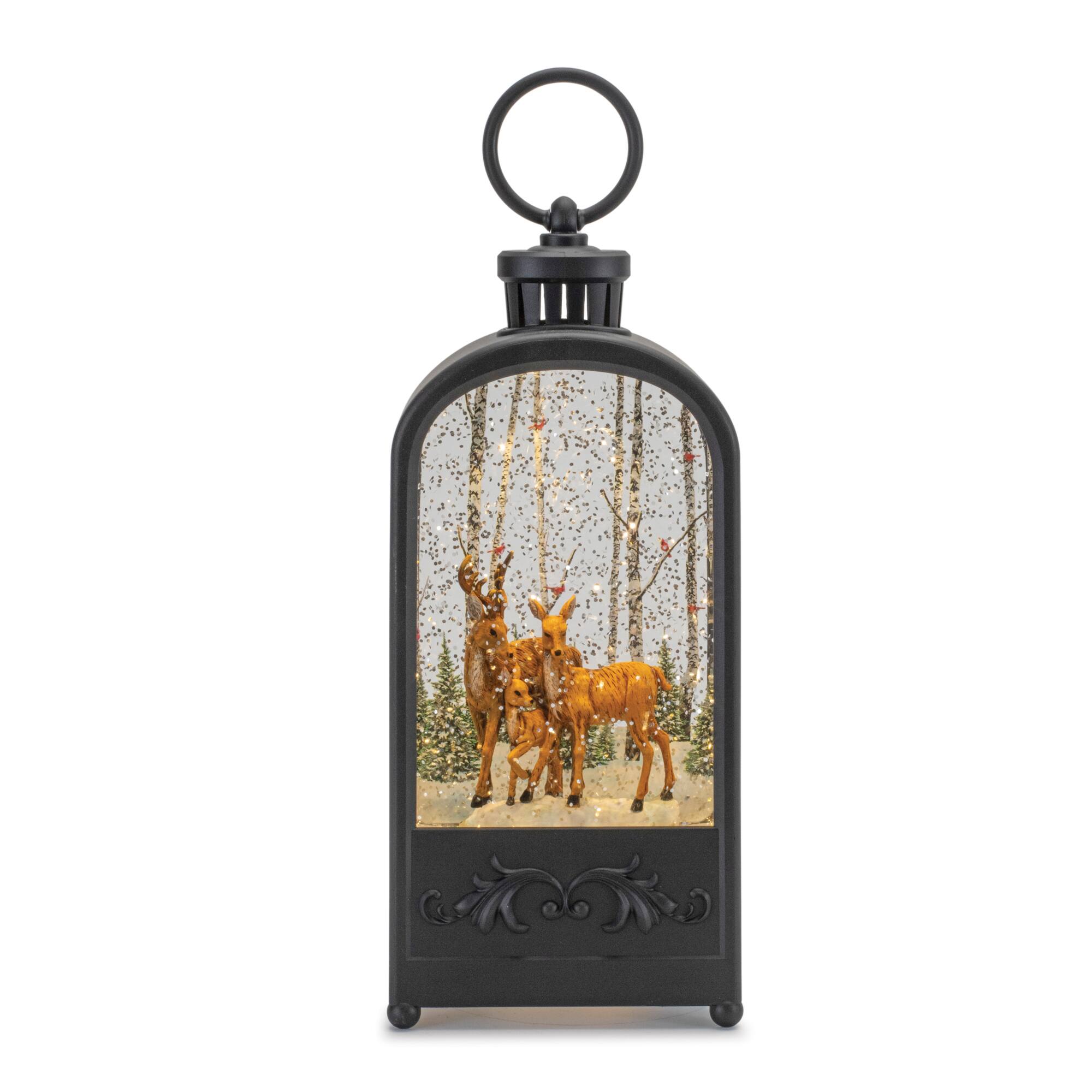 9.5&#x22; LED Snow Globe Lantern with Forest Deer