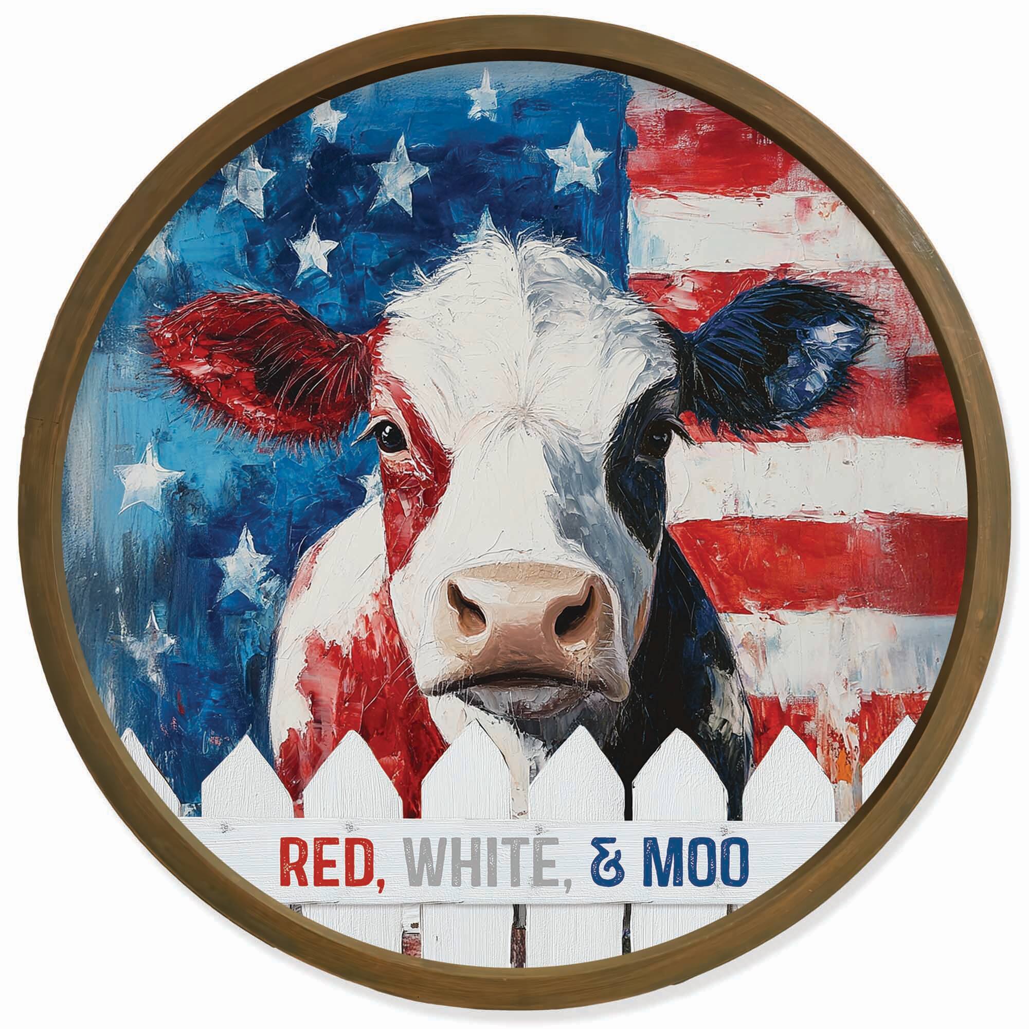 20" x 20" Red, White & Moo Round Framed Print
