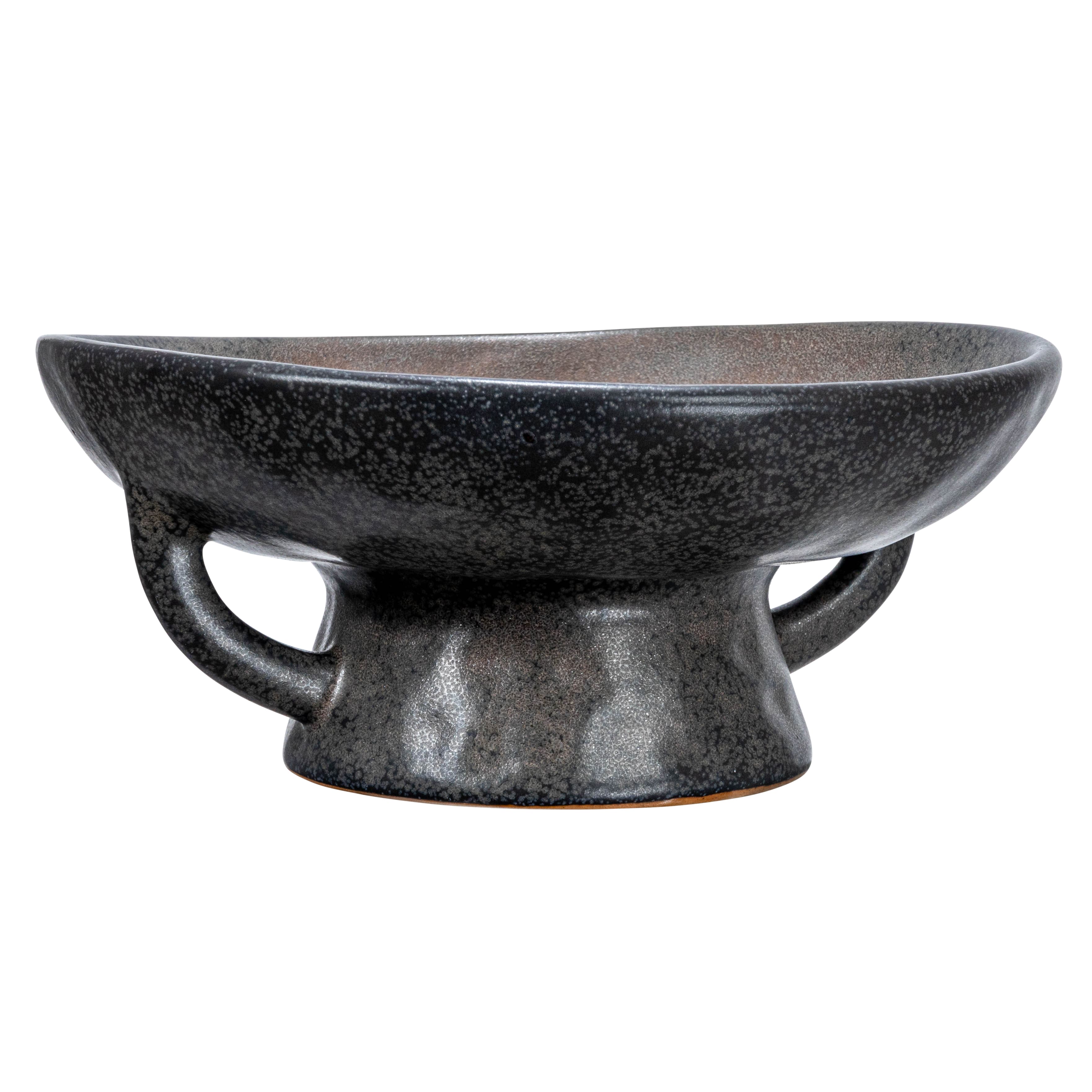 Hello Honey® 8" Black Reactive Glaze Stoneware Bowl with Handle & Base