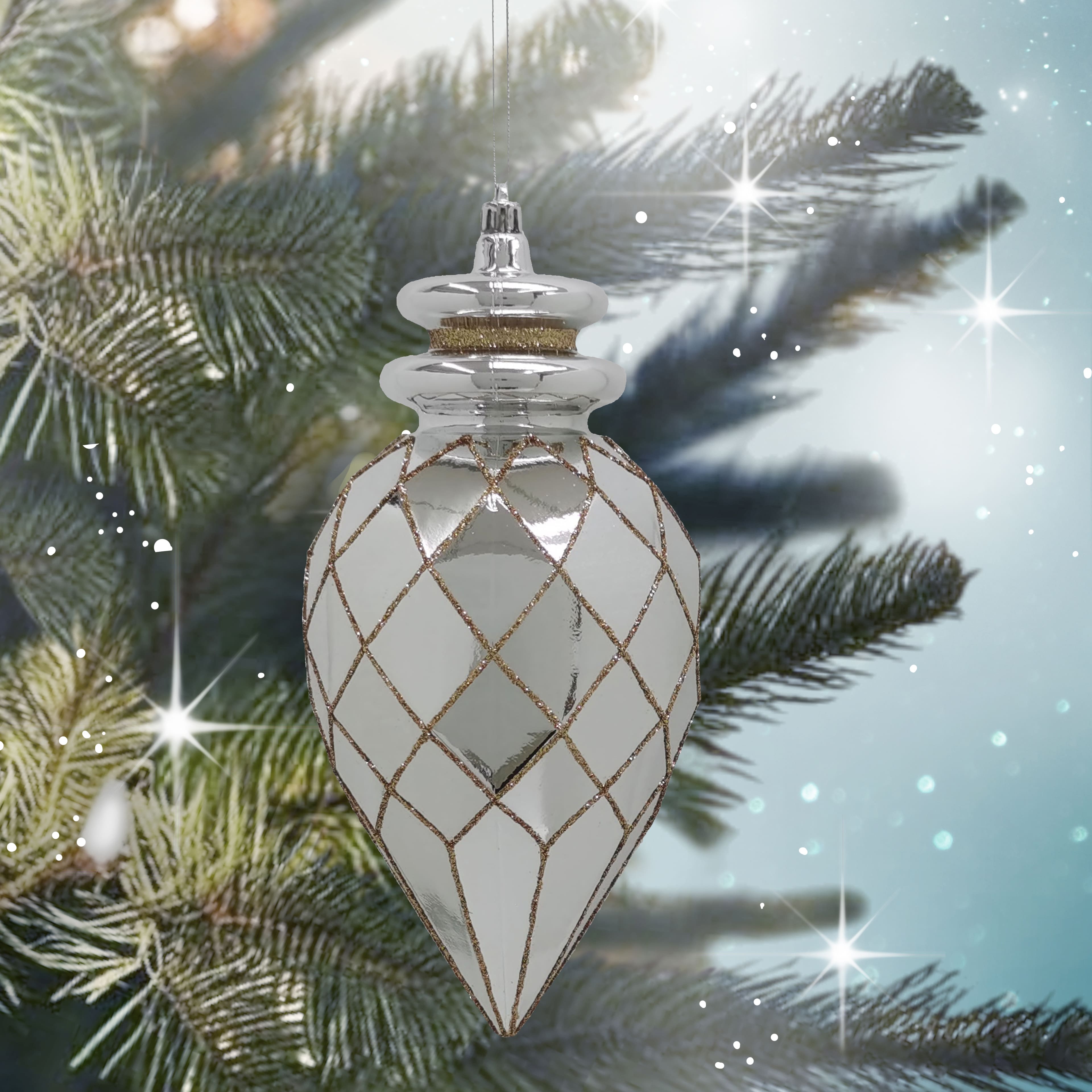 10&#x22; Silver &#x26; Gold Glitter Diamond Teardrop Ornament by Ashland&#xAE;