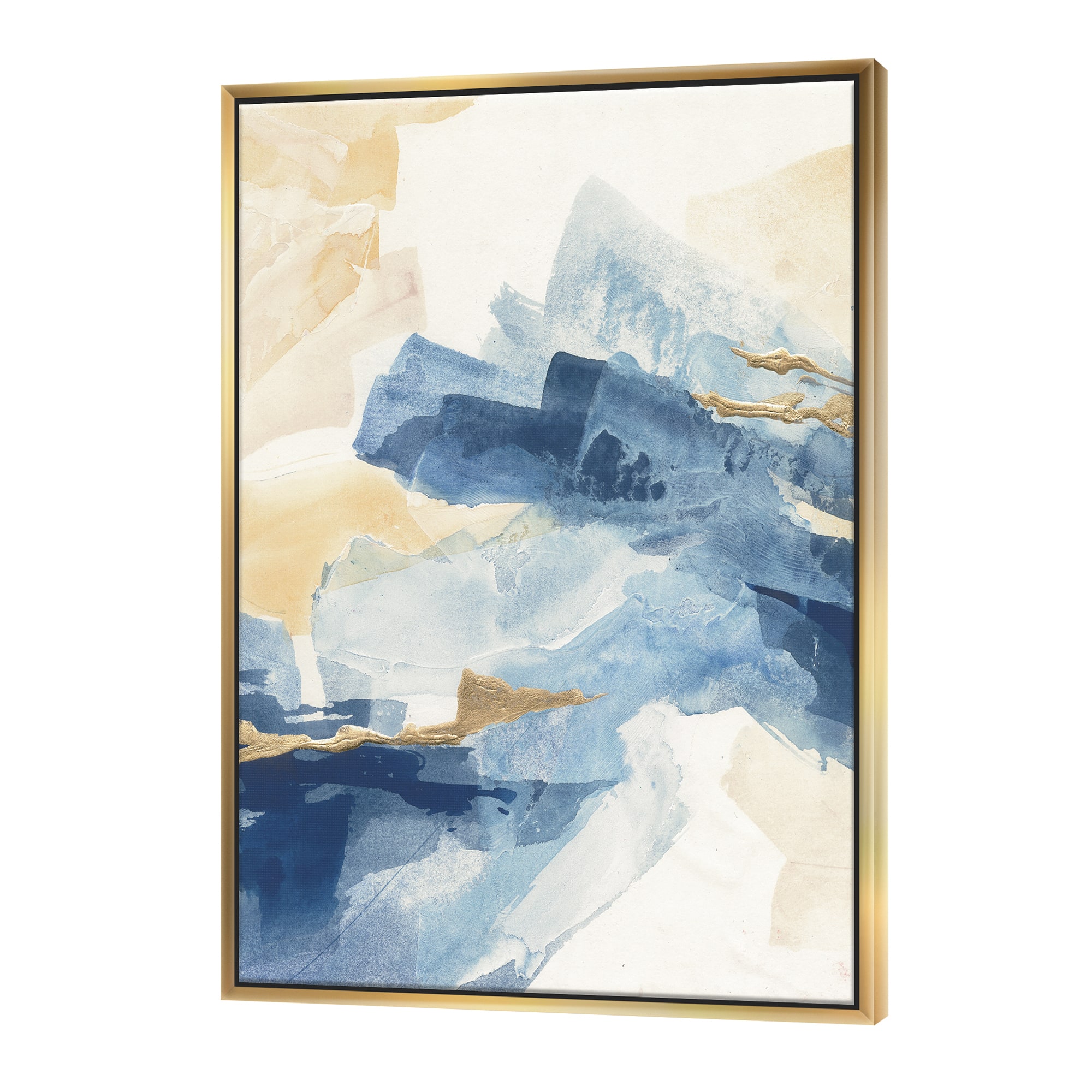 Designart - Metallic Gold Indigo II - Modern Glam Canvas in Gold Frame