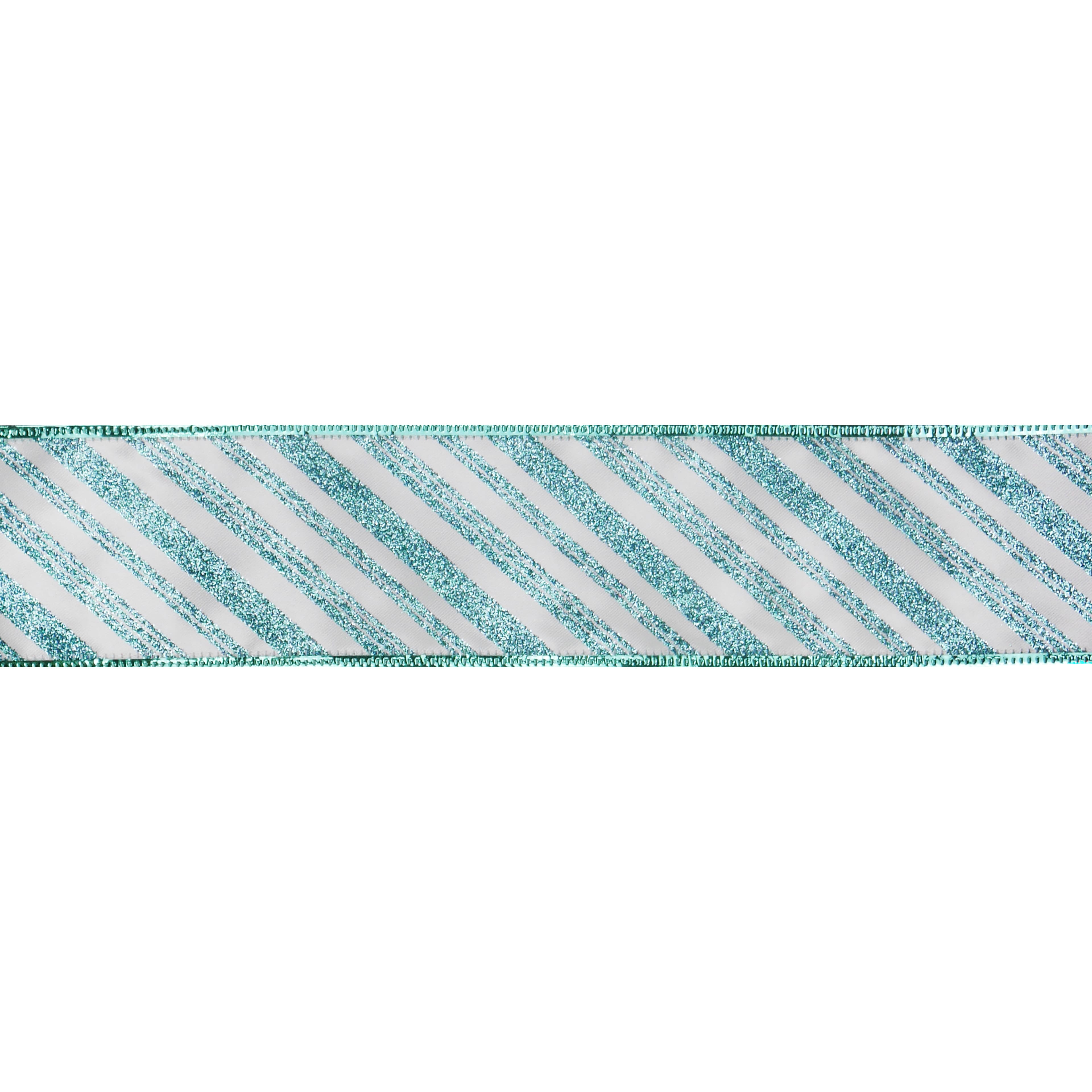 2.5&#x22; x 20ft. Turquoise Glitter Diagonal Stripes Wired Taffeta Ribbon by Celebrate It&#xAE;