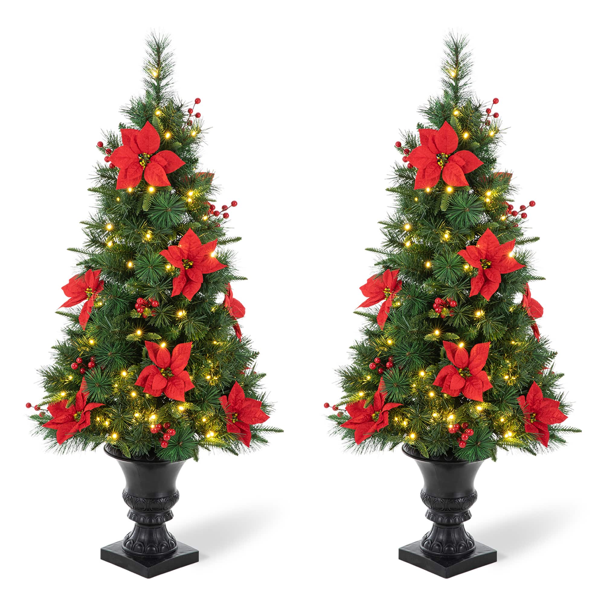 2 Pack 4ft. Pre-Lit Pine Artificial Christmas Porch Tree, Warm White LED Lights