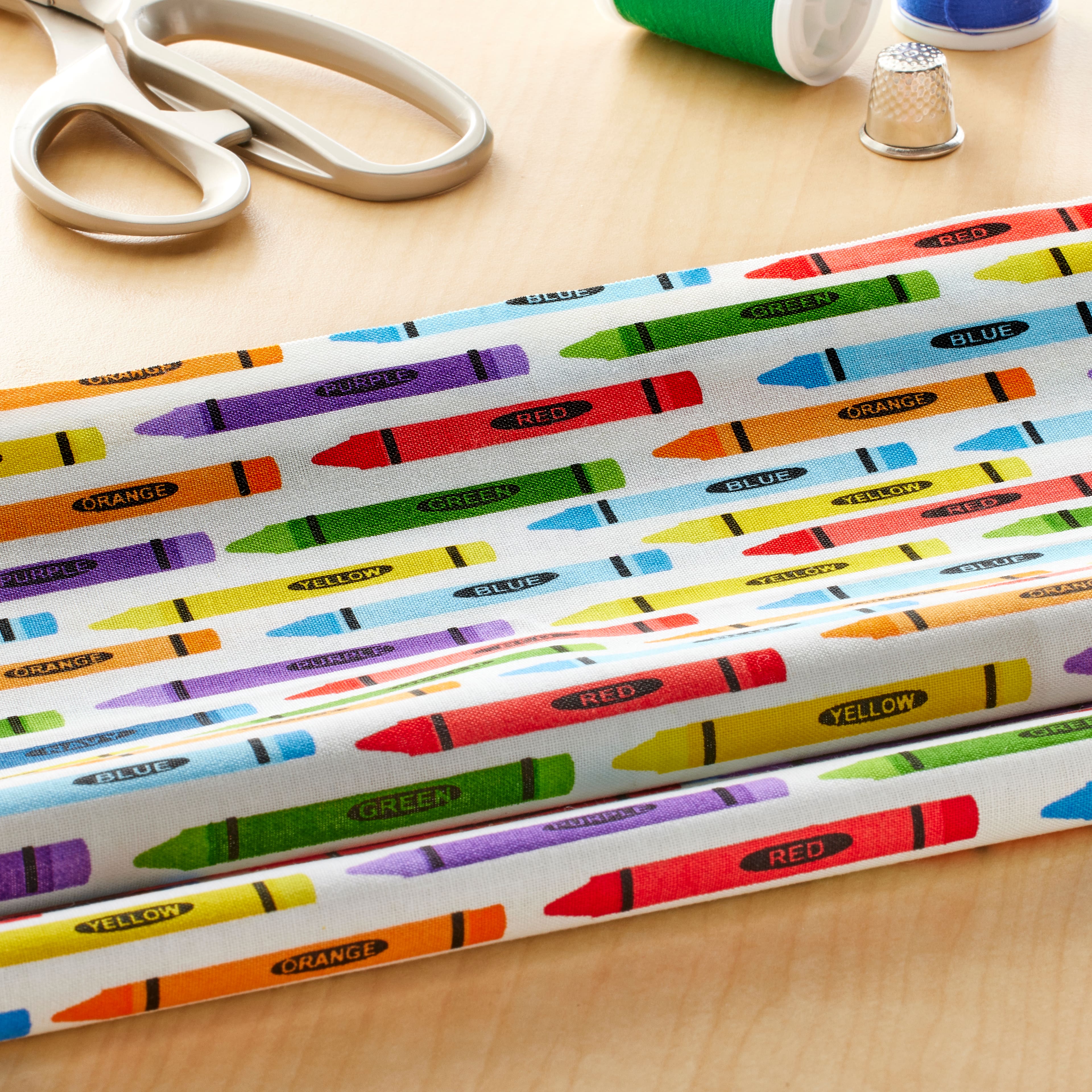 Multicolour Crayon Cotton Fabric by Loops & Threads™