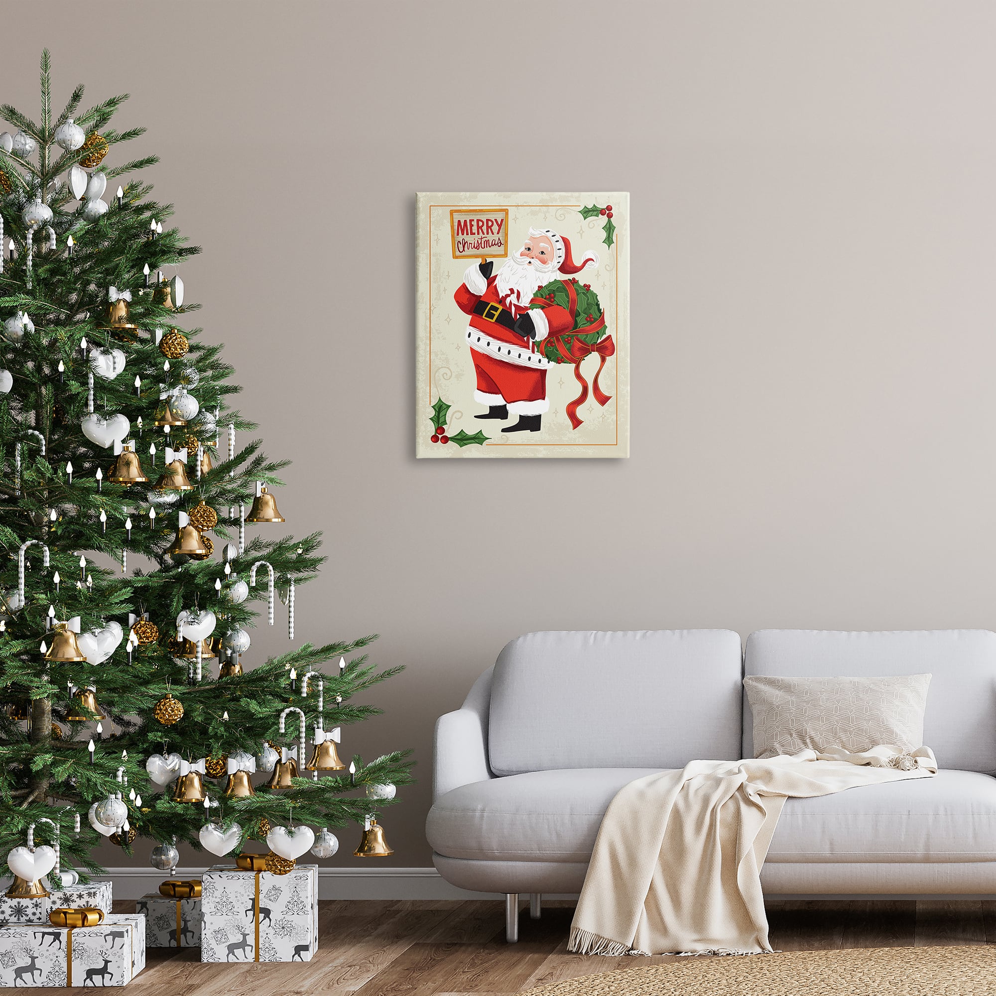 Stupell Industries Vintage Merry Christmas Santa Canvas Wall Art