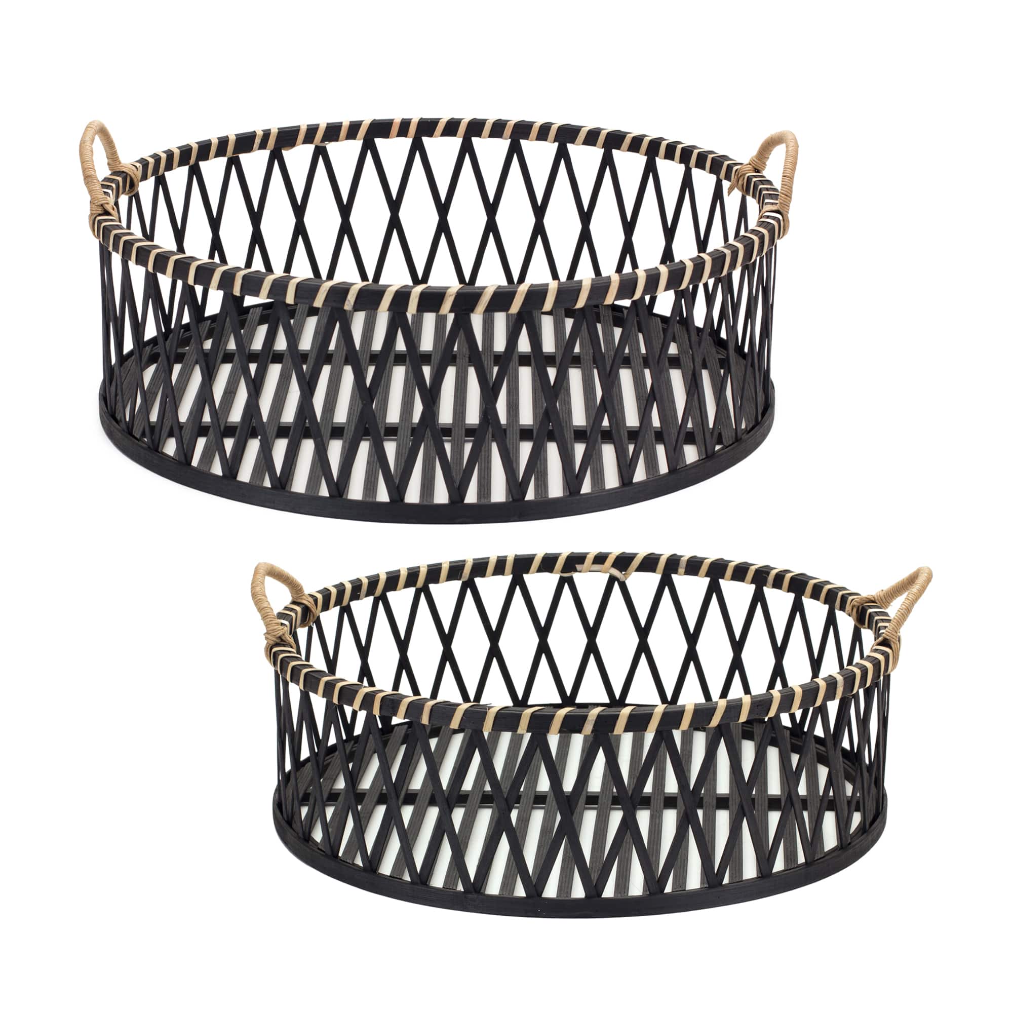Bamboo & Rattan Woven Circle Tray Set