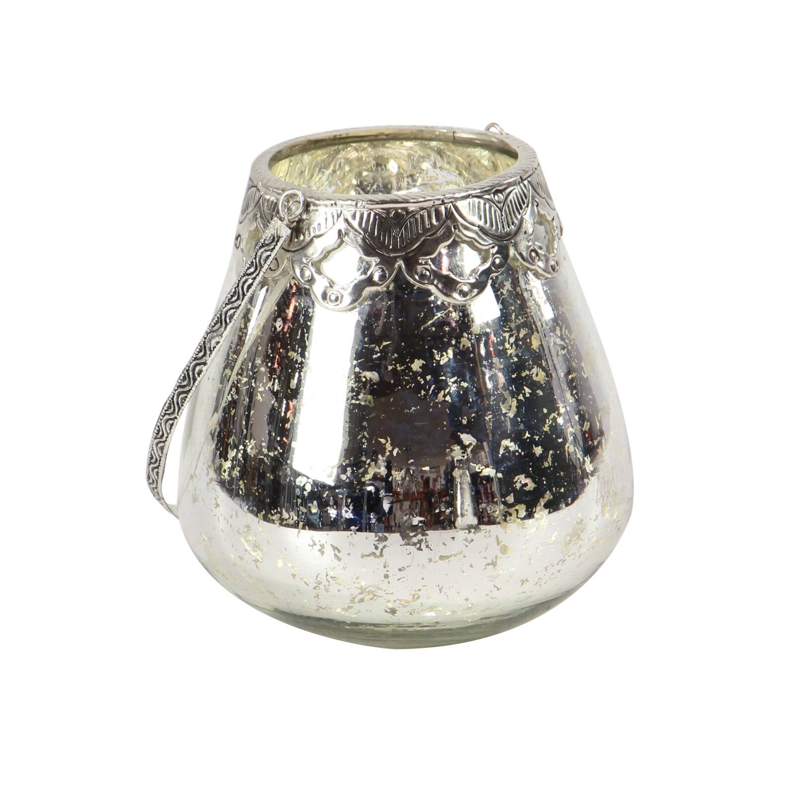 Set of 3 Silver Glass Glam Candle Holder, 5&#x22;, 7&#x22;, 9&#x22;