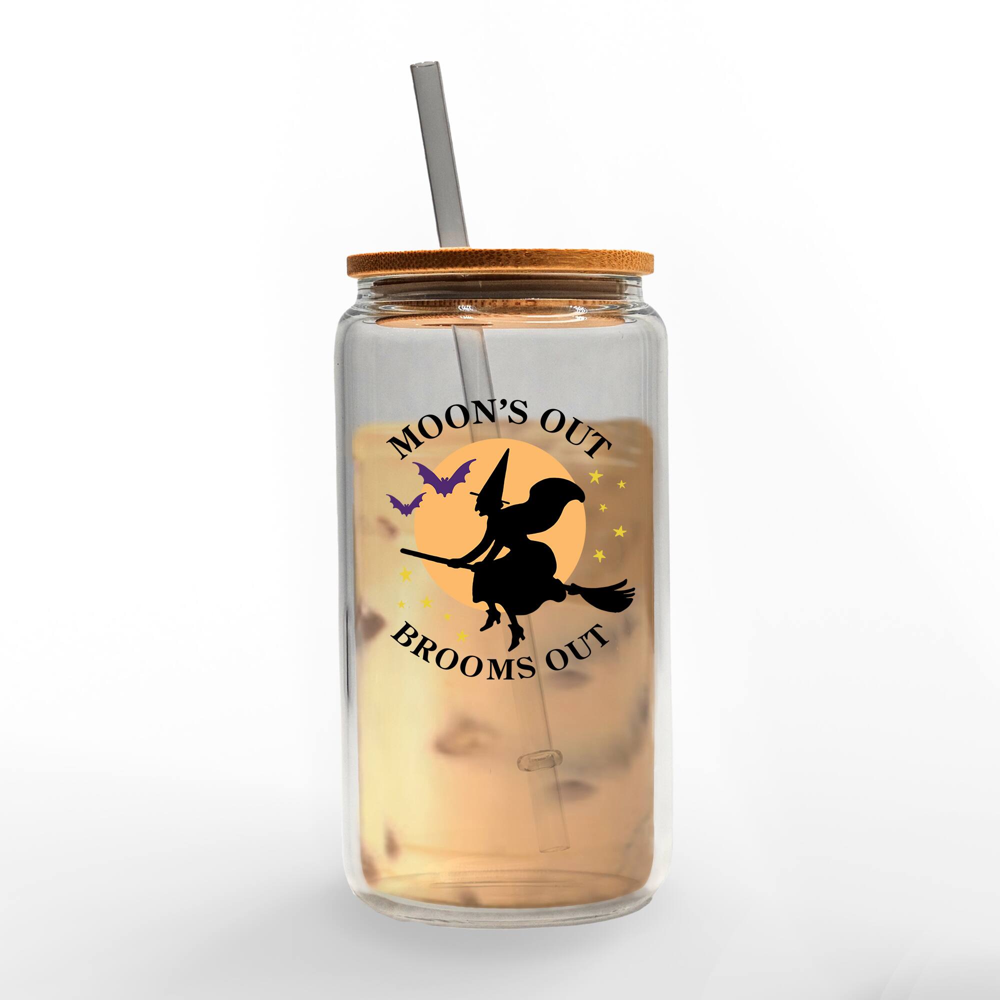 Moon&#x27;s Out Brooms Out 16oz. Glass Can Cup