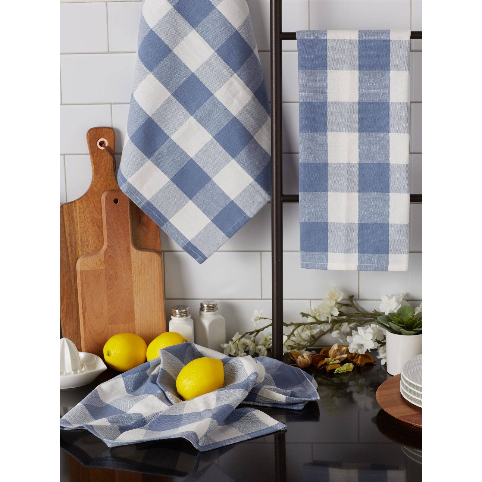 DII® Stonewash Blue Buffalo Check Dish Towels, 3ct. | Michaels