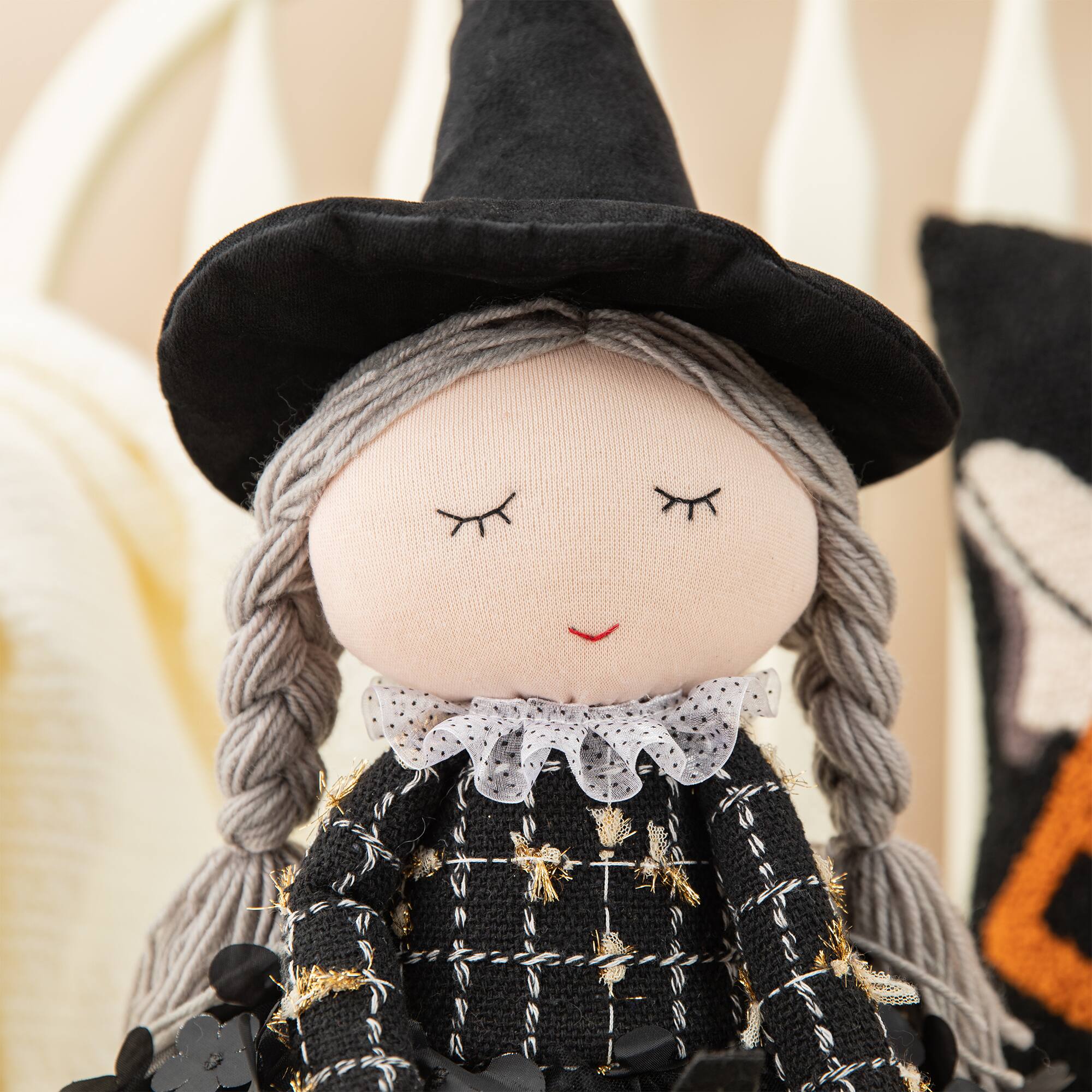 Glitzhome&#xAE; 29&#x22; Halloween Fabric Dressed Witch Sitter