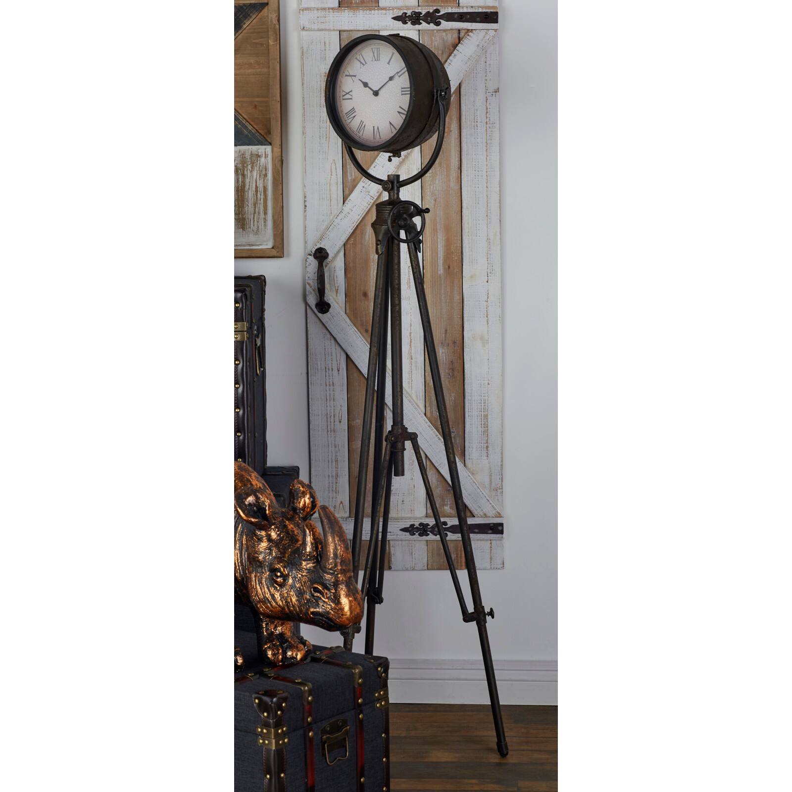 57" Black Metal Standing Industrial Clock