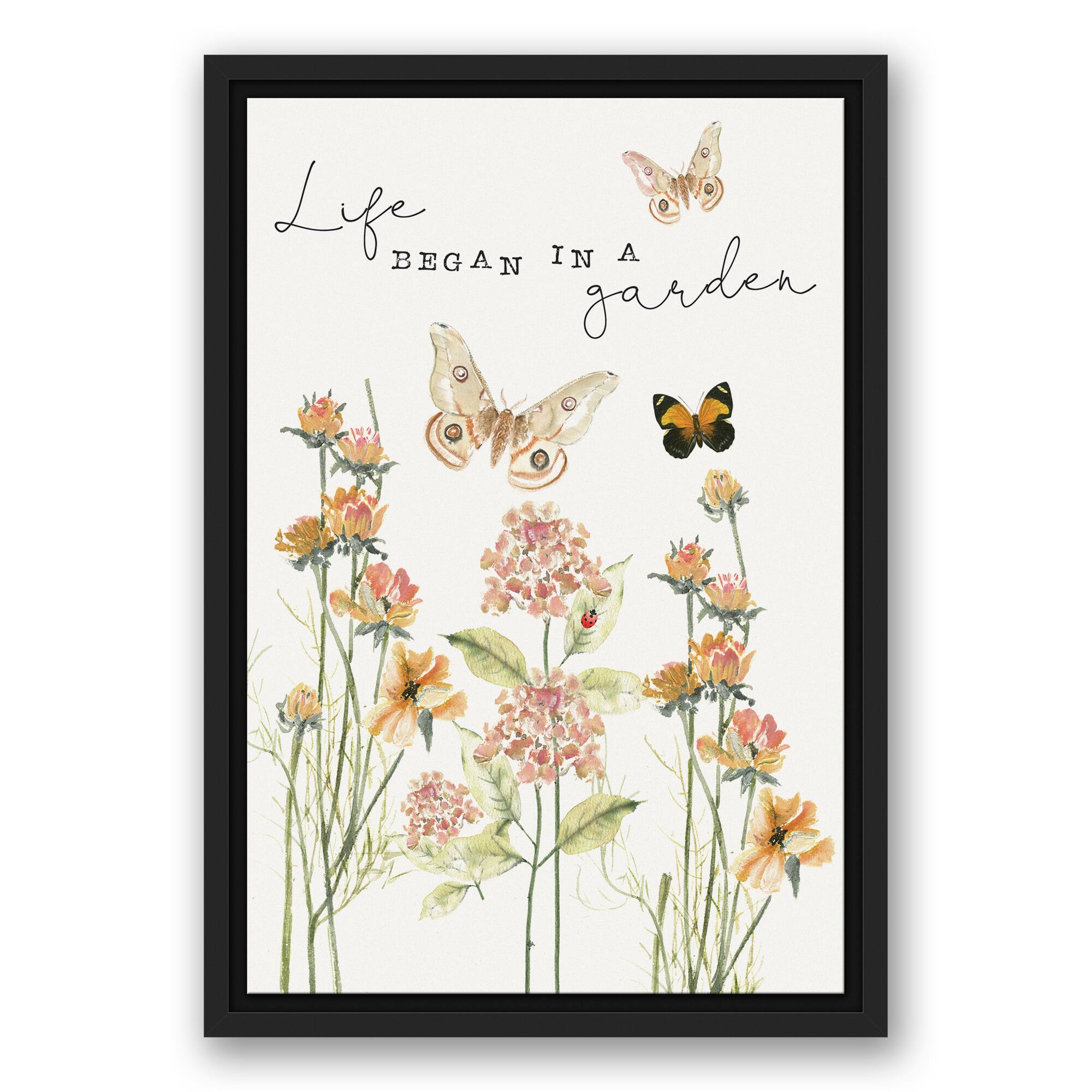 Life Began in a Garden White Floating Framed Canvas Wall Art