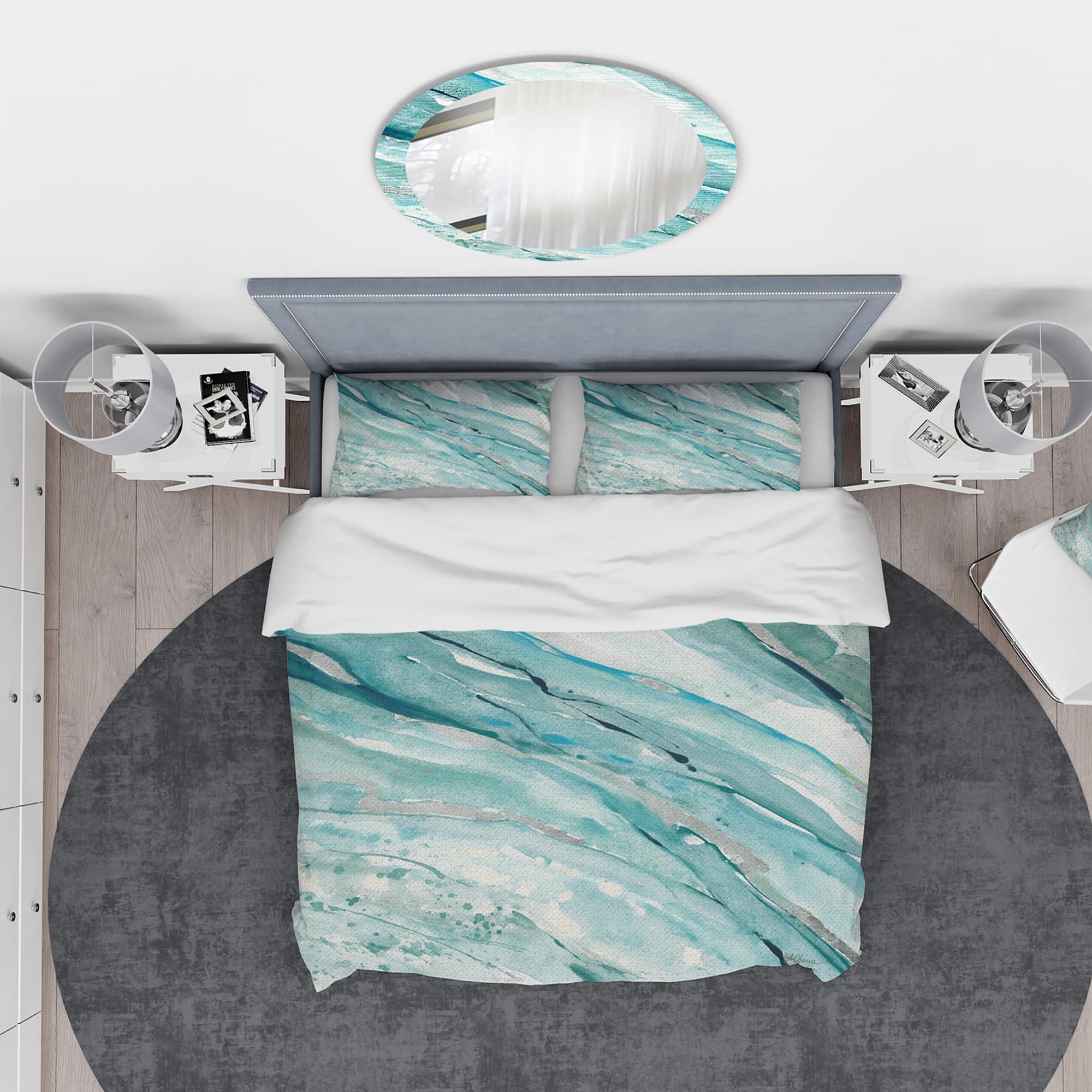 Designart 'Silver Springs I Blue Green' Farmhouse Bedding Set