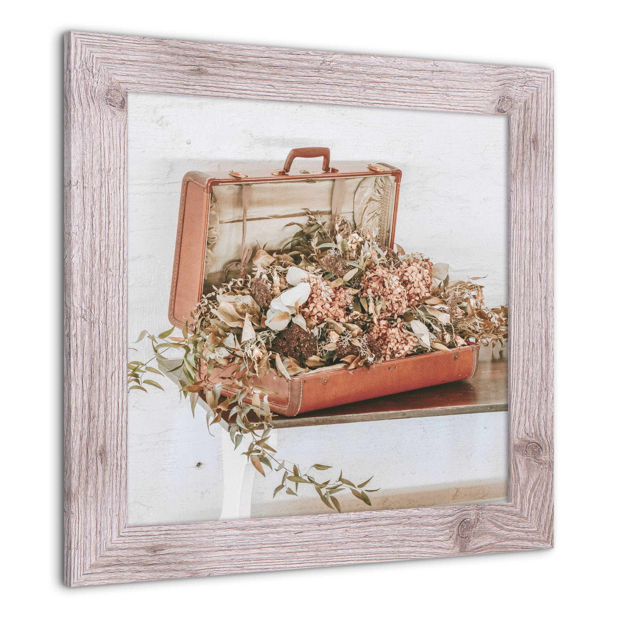 Suitcase Hydrangeas 16&#x22; x 16&#x22; Western White Framed Print